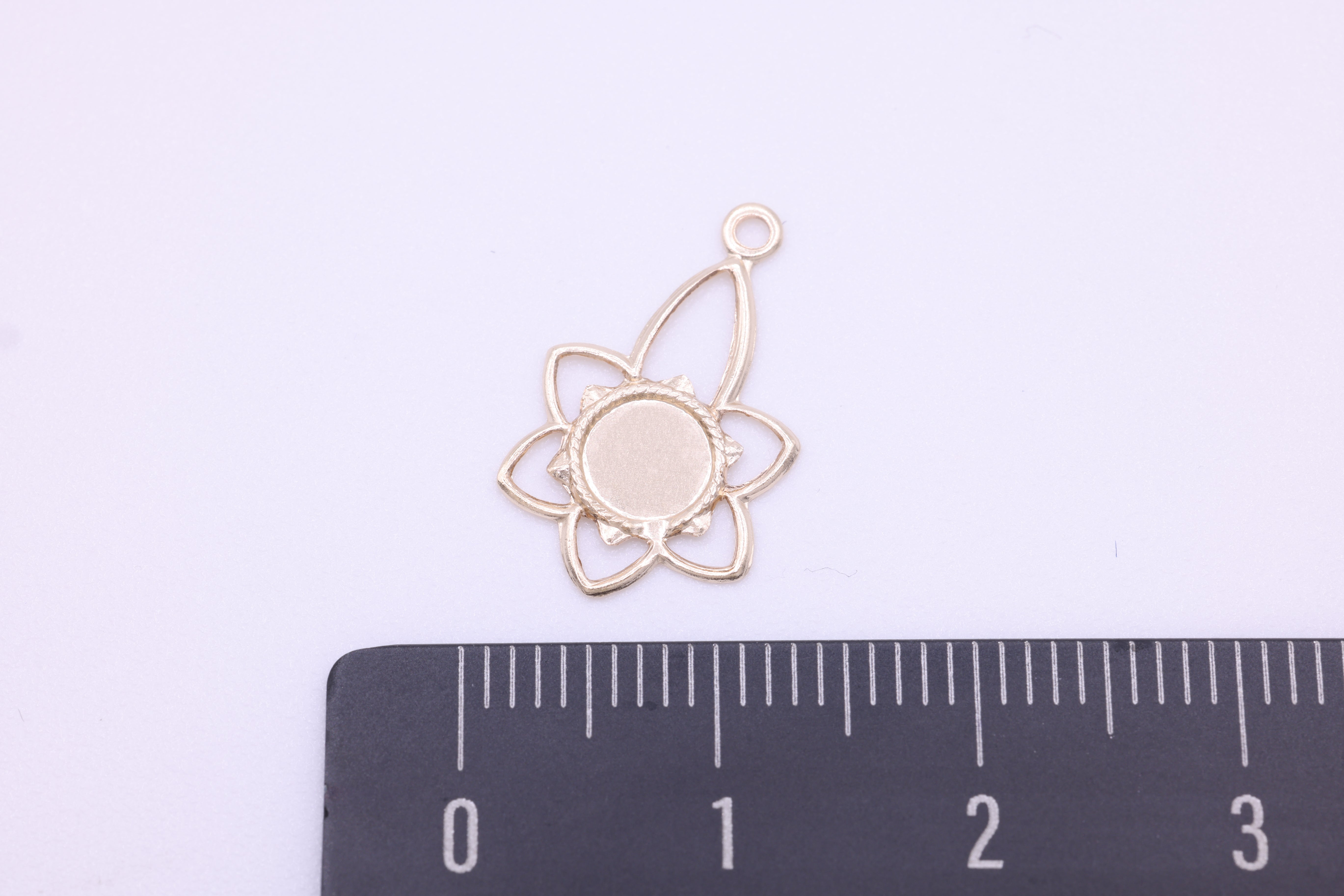 Lotus Sun Flower Charm, 14/20 Gold-Filled, Wholesale, 18mm x 10mm, Bulk Jewelry Making Charm