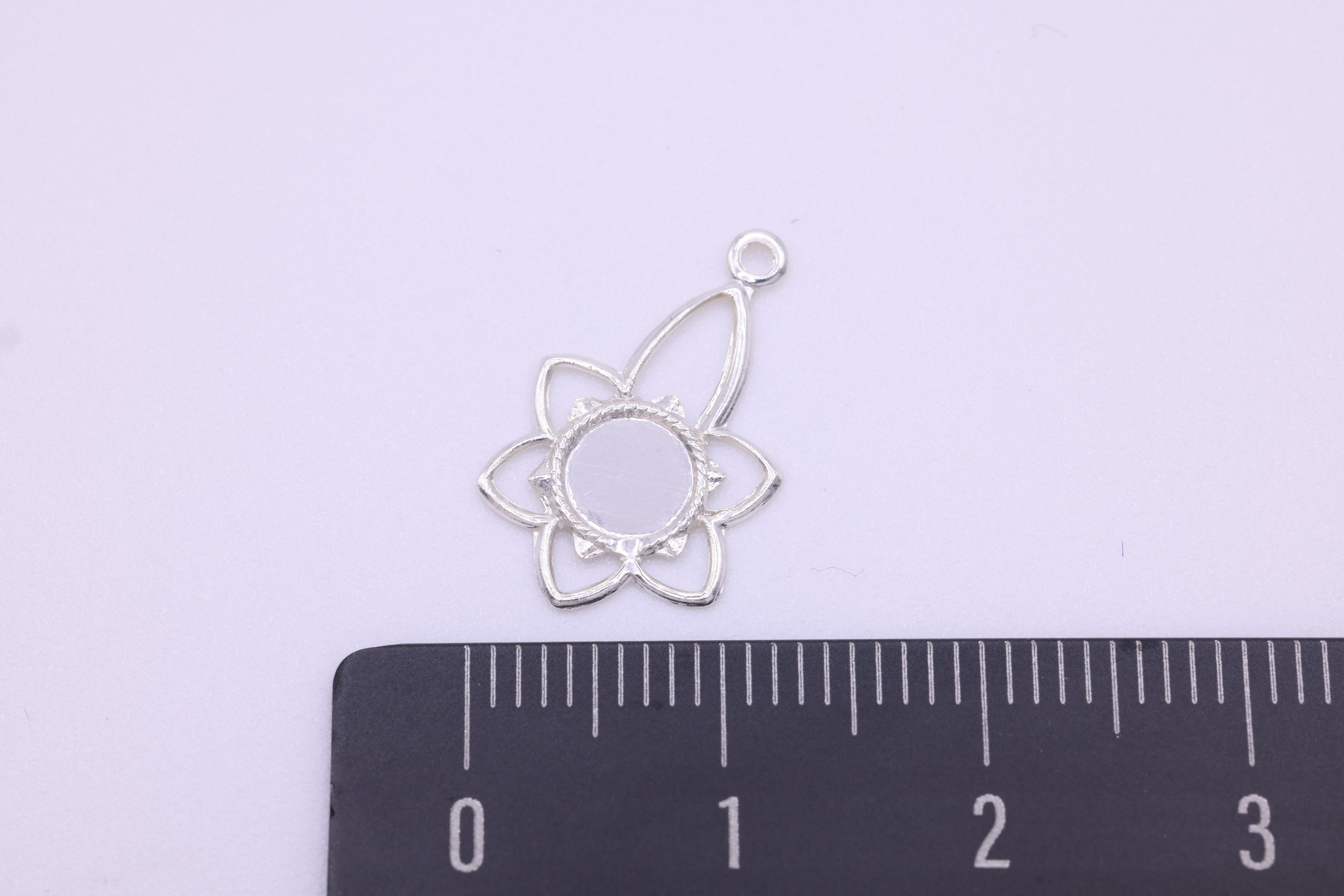 Lotus Sun Flower Charm, 925 Sterling Silver, Wholesale, 18mm x 10mm, Bulk Jewelry Making Charm