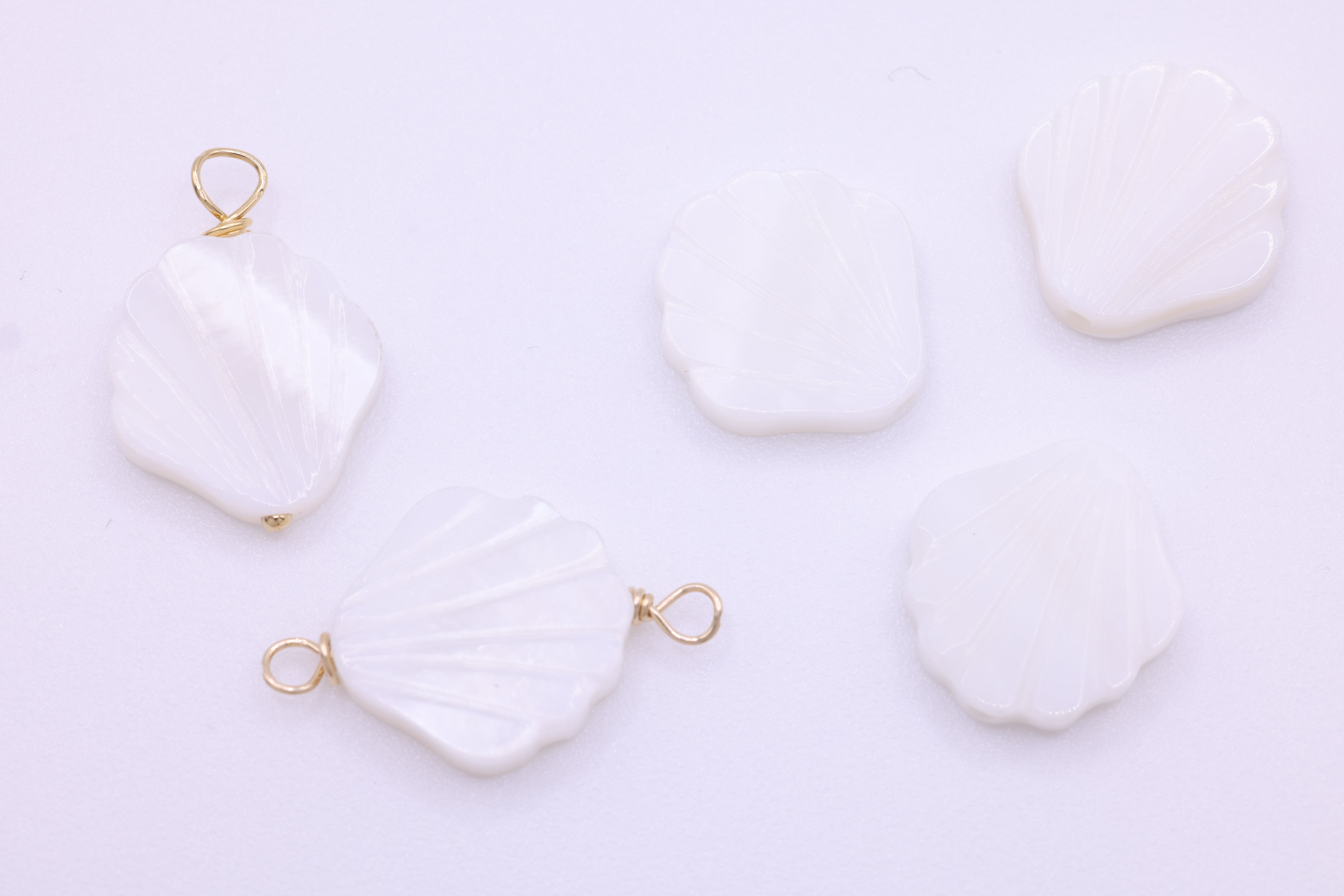 Scallop Shell Mother of Pearl Charm, 14/20 Gold-Filled Wire, 13mm x 13mm, Bulk DIY Wholesale Jewelry Making Charm