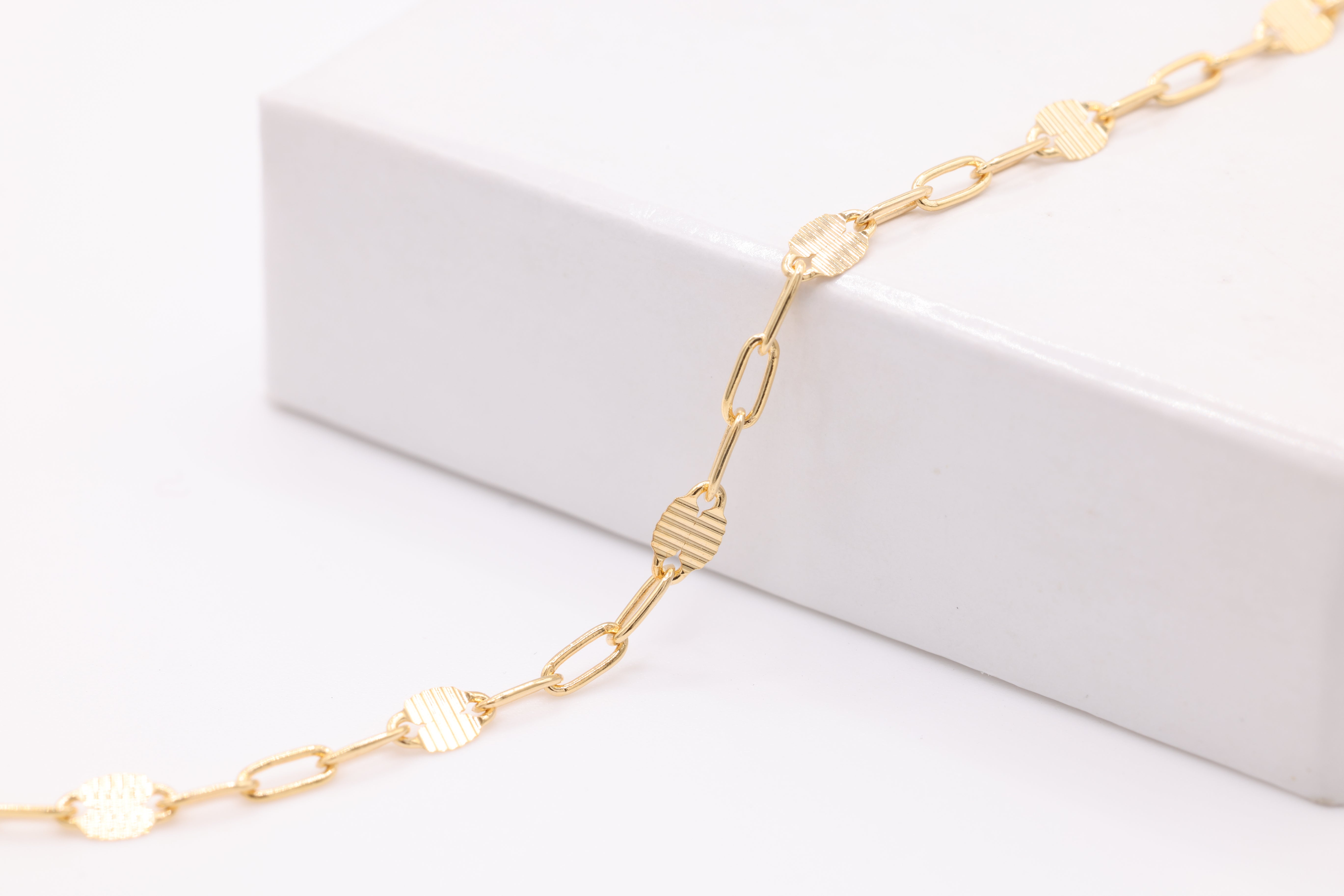 4mm Line Patterned Dapped Chain, 14/20 Gold-Filled, Bulk DIY Spool Pay Per Foot Jewelry Making Chain
