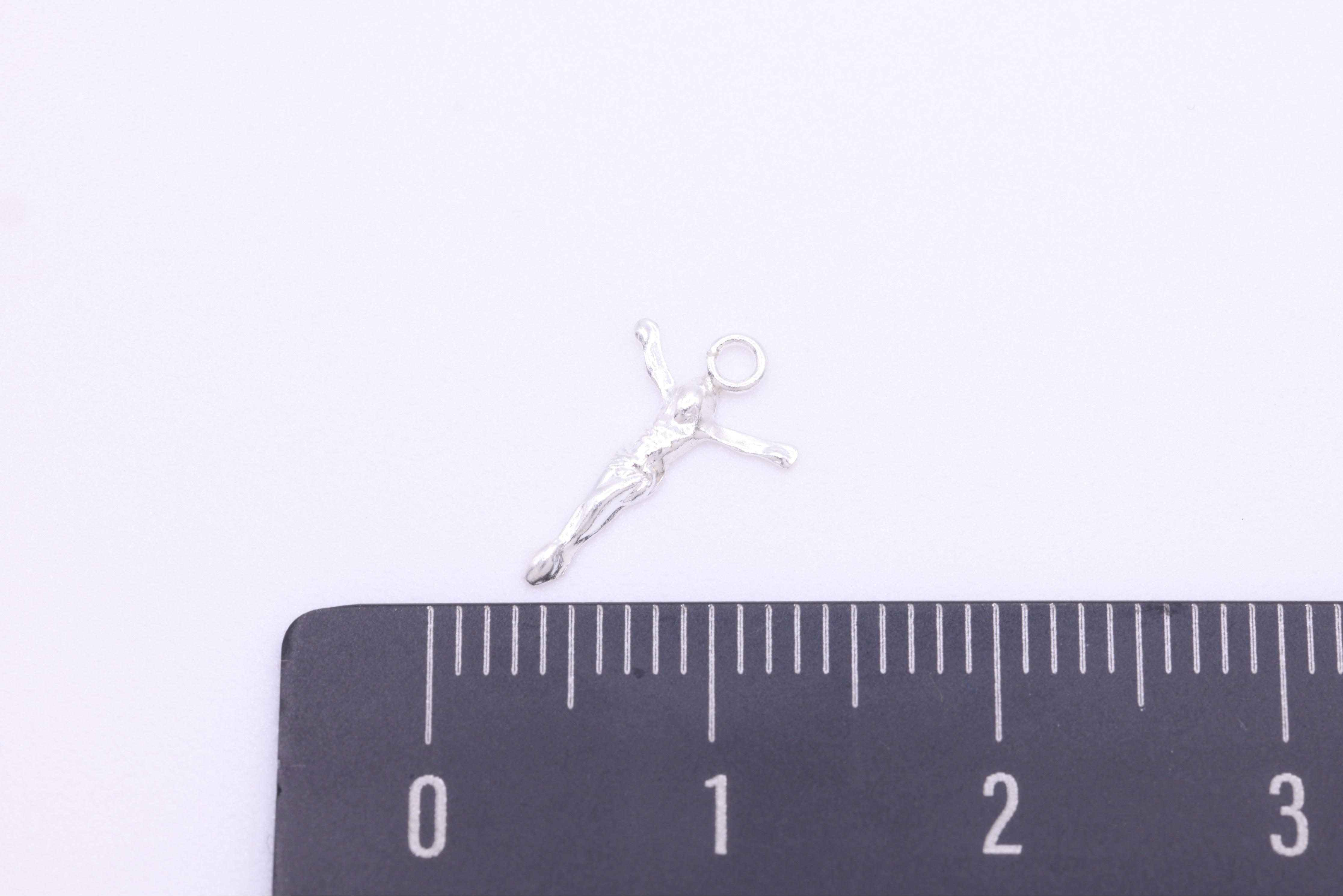 Small Jesus Corpus Crucifix Charm, Wholesale, 925 Sterling Silver, 13mm x 8mm, Passion of Christ Permanent Jewelry