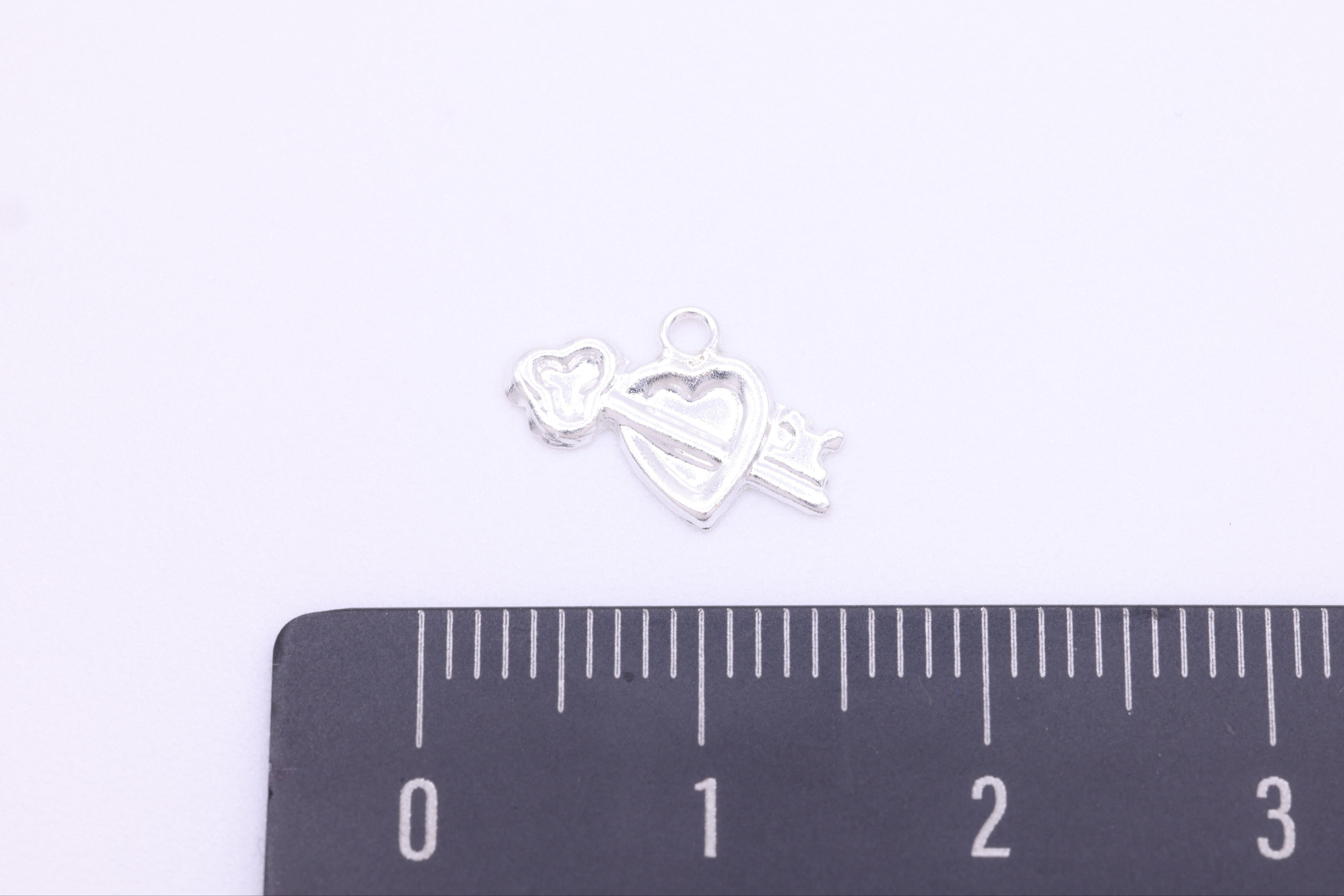 Heart Key Charm, Wholesale, 925 Sterling Silver, 13mm x 8mm, Key to Heart Cupid Love Permanent Jewelry