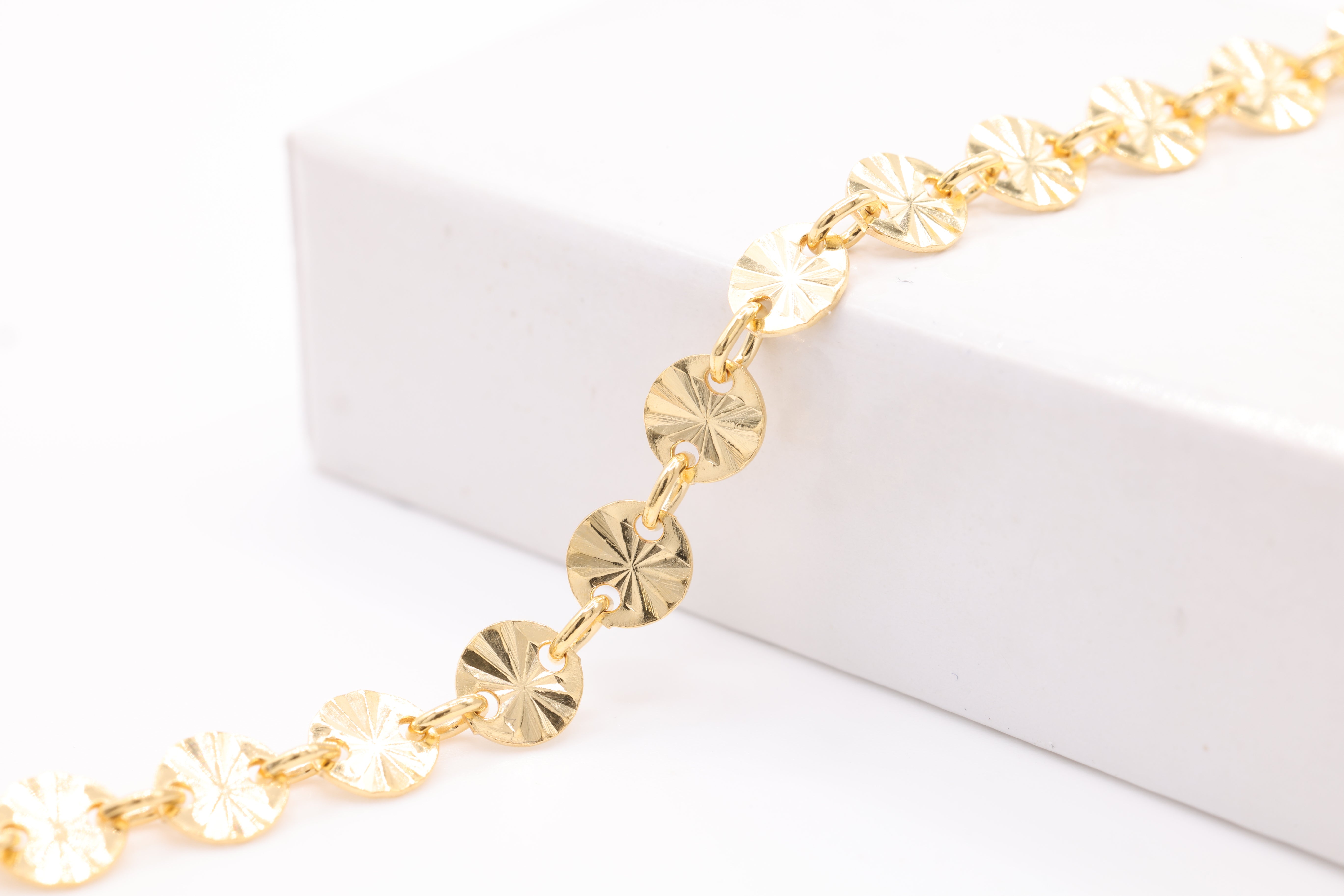 4mm Starburst Sequin Disc Chain, 14/20 Gold-Filled, Wholesale, Pay Per Inch, Bulk DIY Spool Jewelry Making Chain