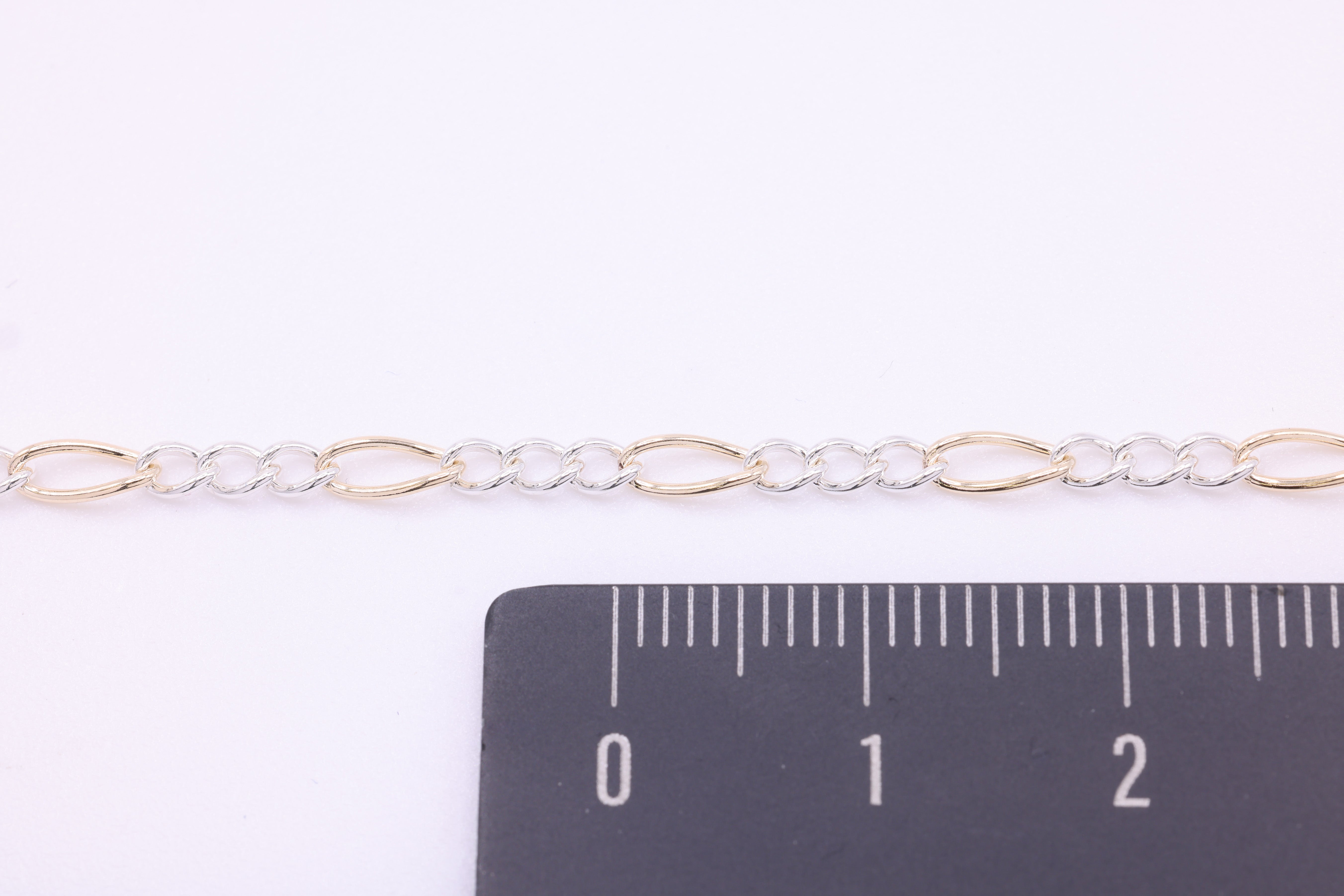 2.5mm x 6mm Figaro Two Tone Chain, 14/20 Gold-Filled and 925 Sterling Silver, Wholesale, Pay Per Foot, 3 & 1 Link Jewelry Making Chain