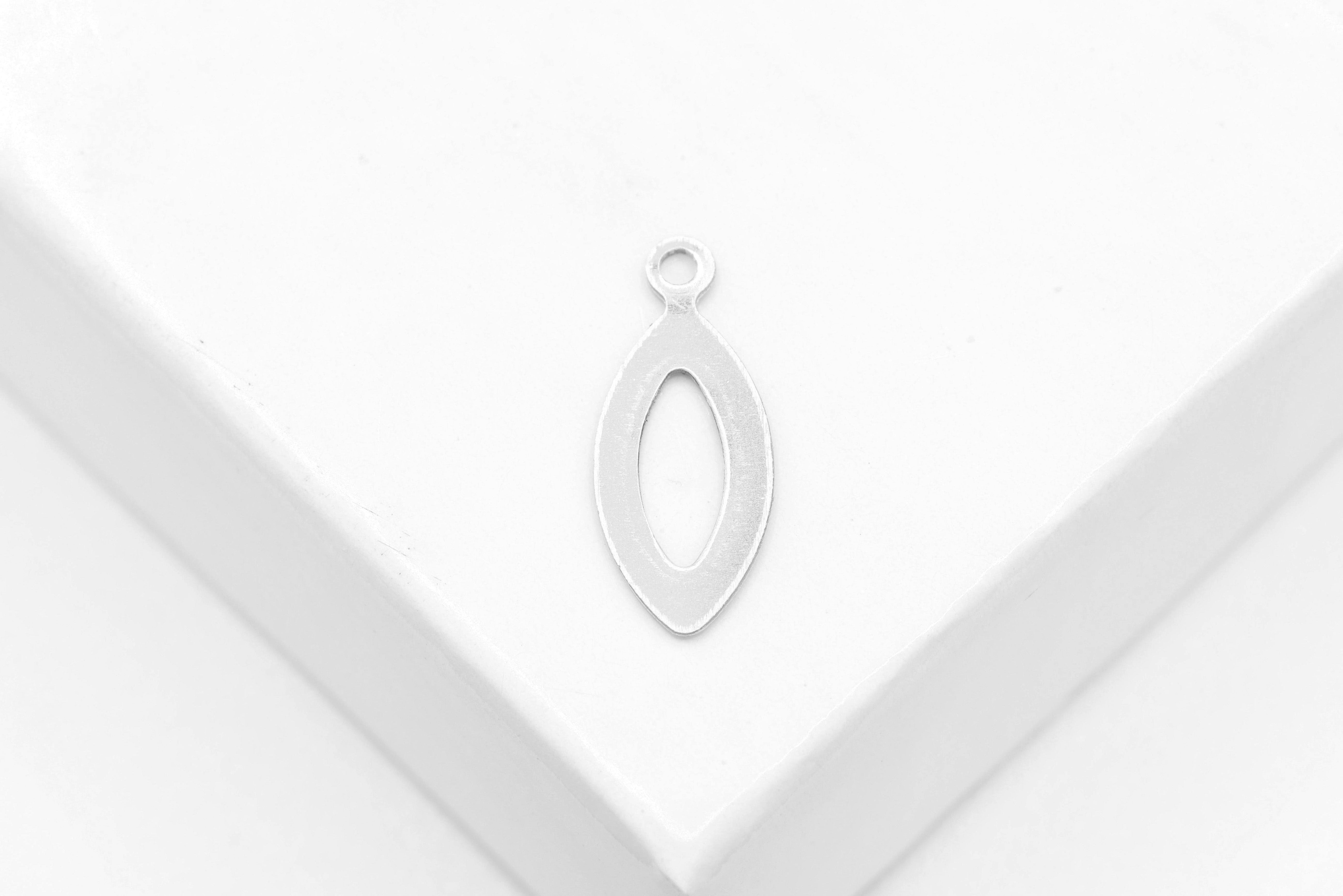 Pointed Oval Marquise Open Cut Out Teardrop Charm, Wholesale, 925 Sterling Silver, 12mm x 5mm, Jewelry Making Charm