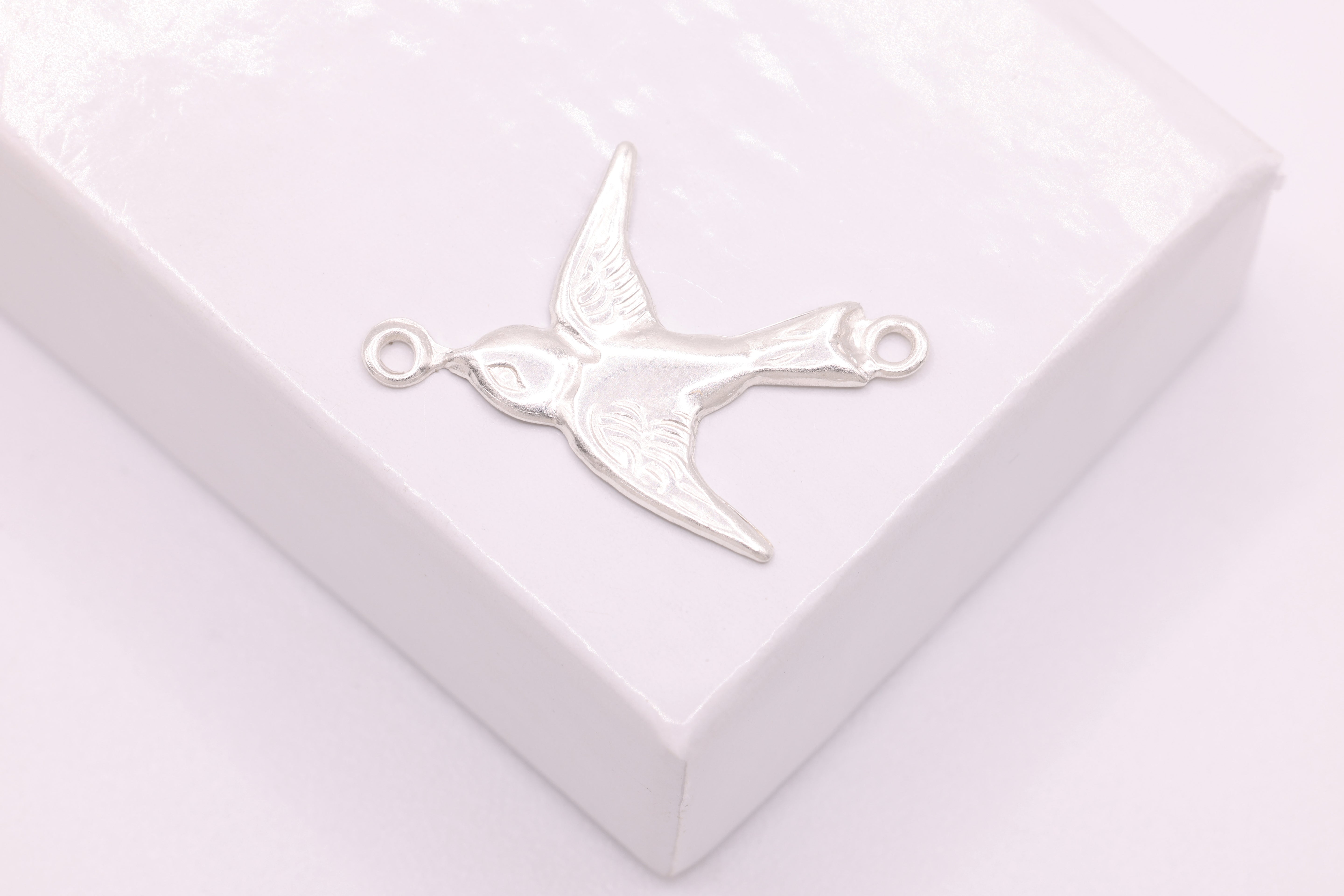 Sparrow Dove Bird Charm Connector, Sterling Silver, 20mm x 16mm, Bulk DIY Wholesale Jewelry Making Charm
