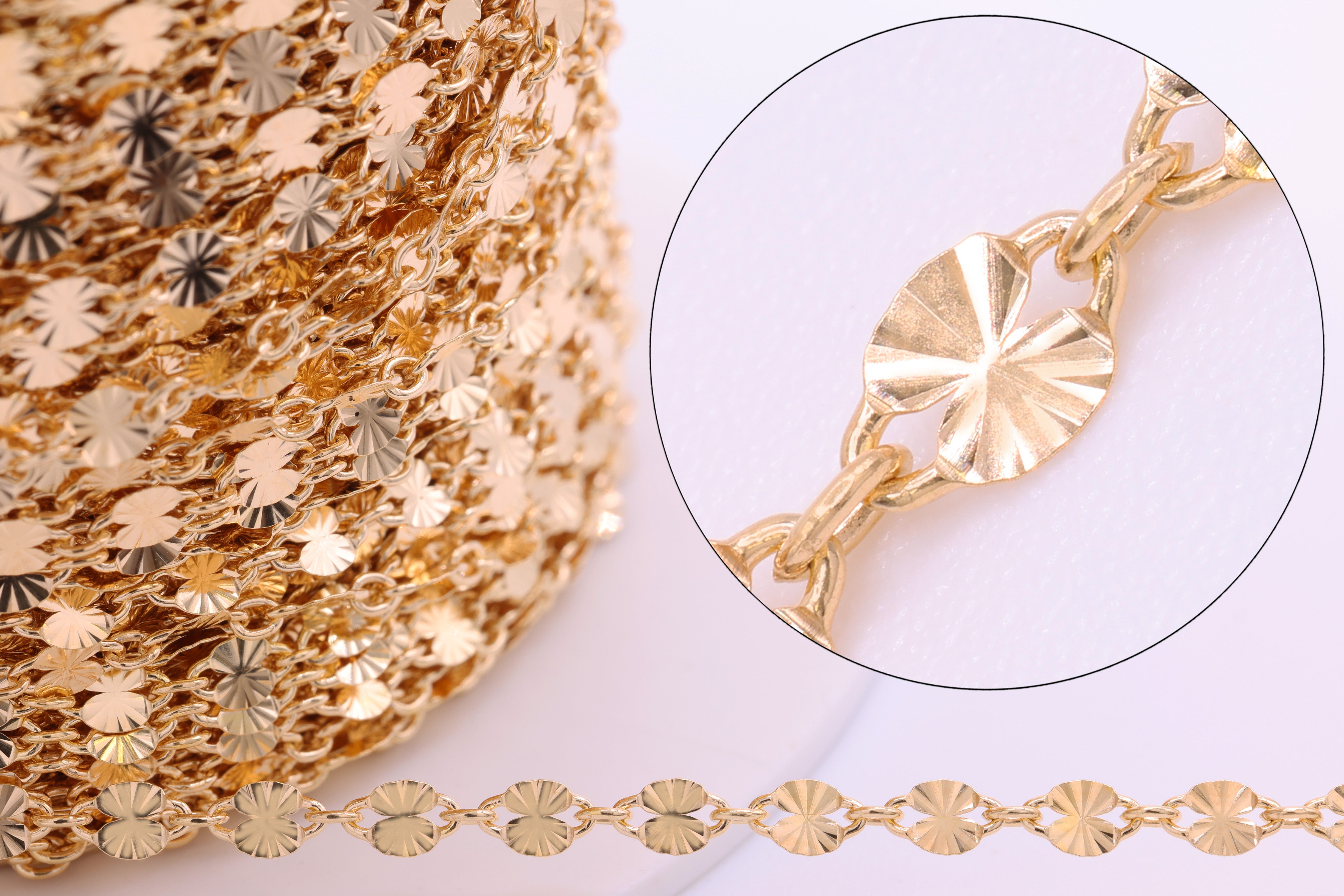 2.5mm x 4mm Starburst Cable Chain, 14/20 Gold-Filled, Wholesale, Pay Per Foot, Jewelry Making Chain