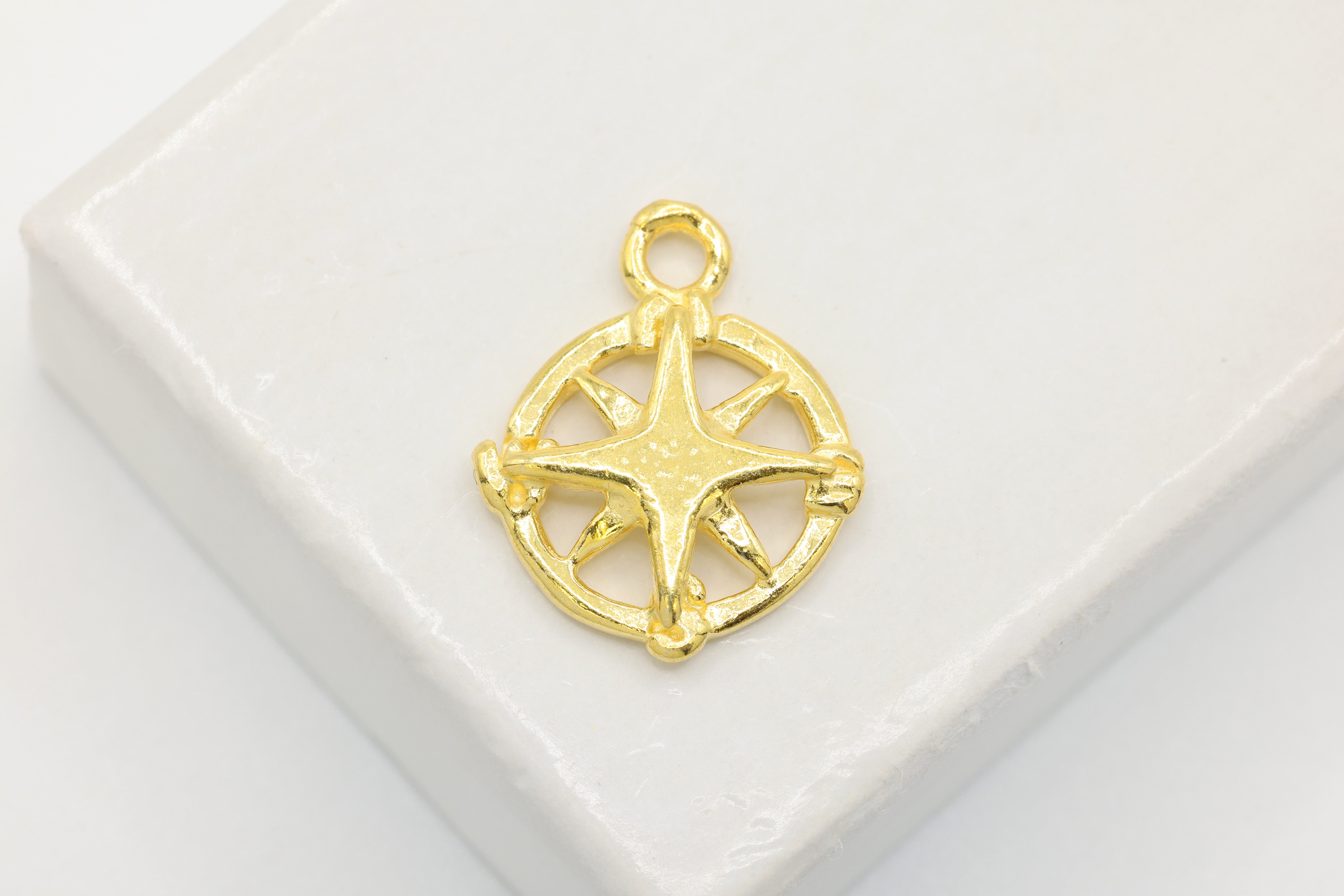 Cutout Compass vermeil gold or Sterling Silver Charm- 22k Gold plated 925 Sterling Silver, Nautical charm, Travel, Journey, Direction