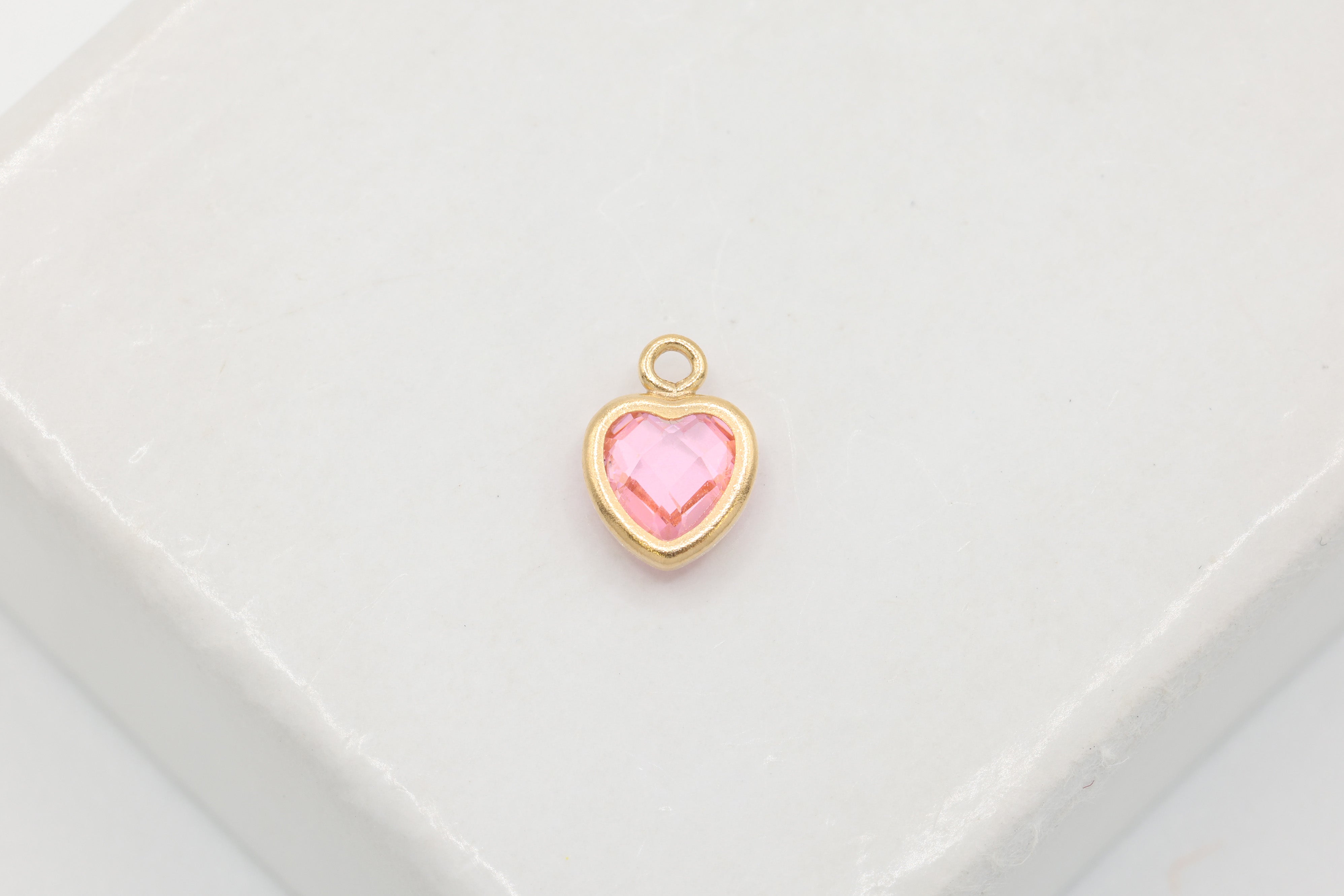 Pink CZ Heart Drop Charm, 14/20 Gold-Filled, 5mm x 5mm, Faceted Cubic Zirconia Stone, Jewelry Making Charm