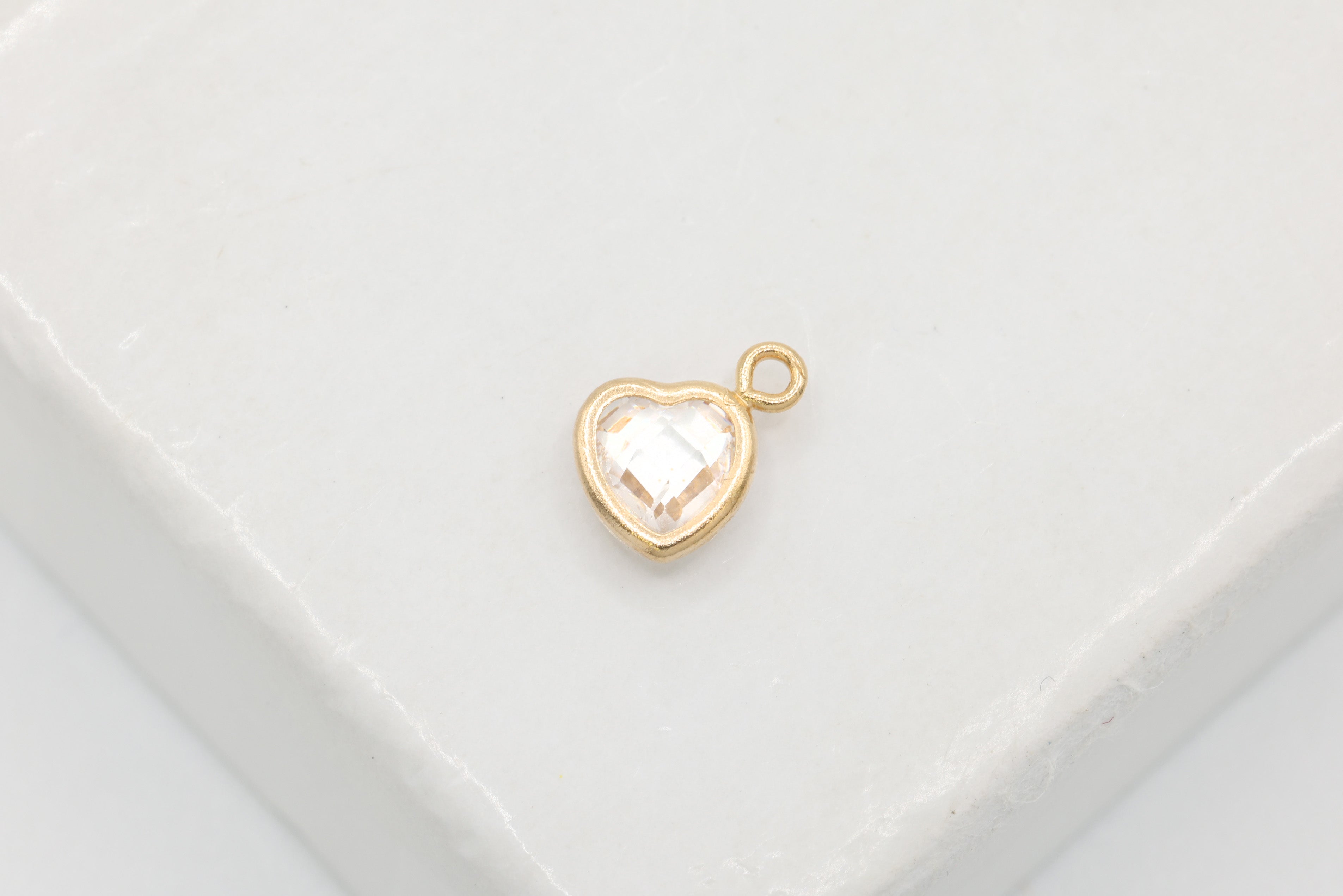 CZ Heart Dangle Drop Charm, 14/20 Gold-Filled, 5mm x 5mm, Faceted Cubic Zirconia Stone, Jewelry Making Charm