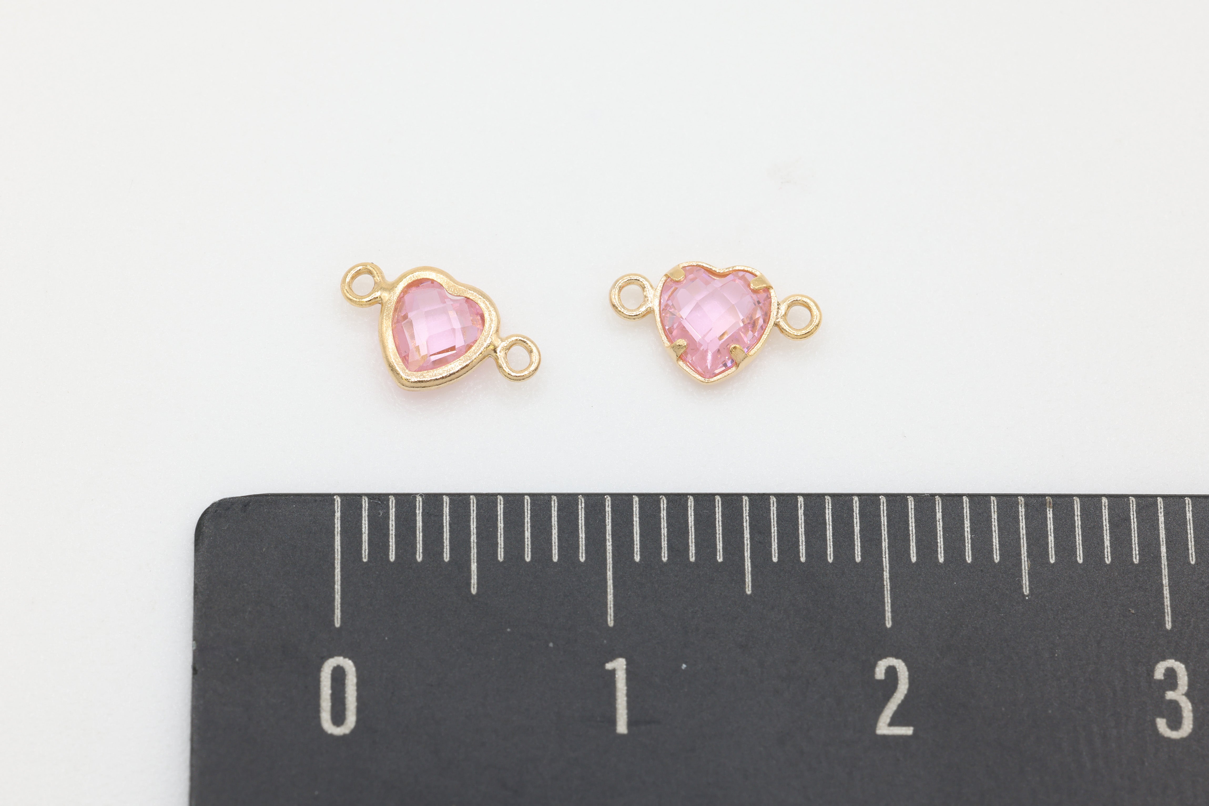 Pink CZ Heart Connector Charm, 14/20 Gold-Filled, 5mm x 5mm, Faceted Cubic Zirconia Stone, Jewelry Making Charm