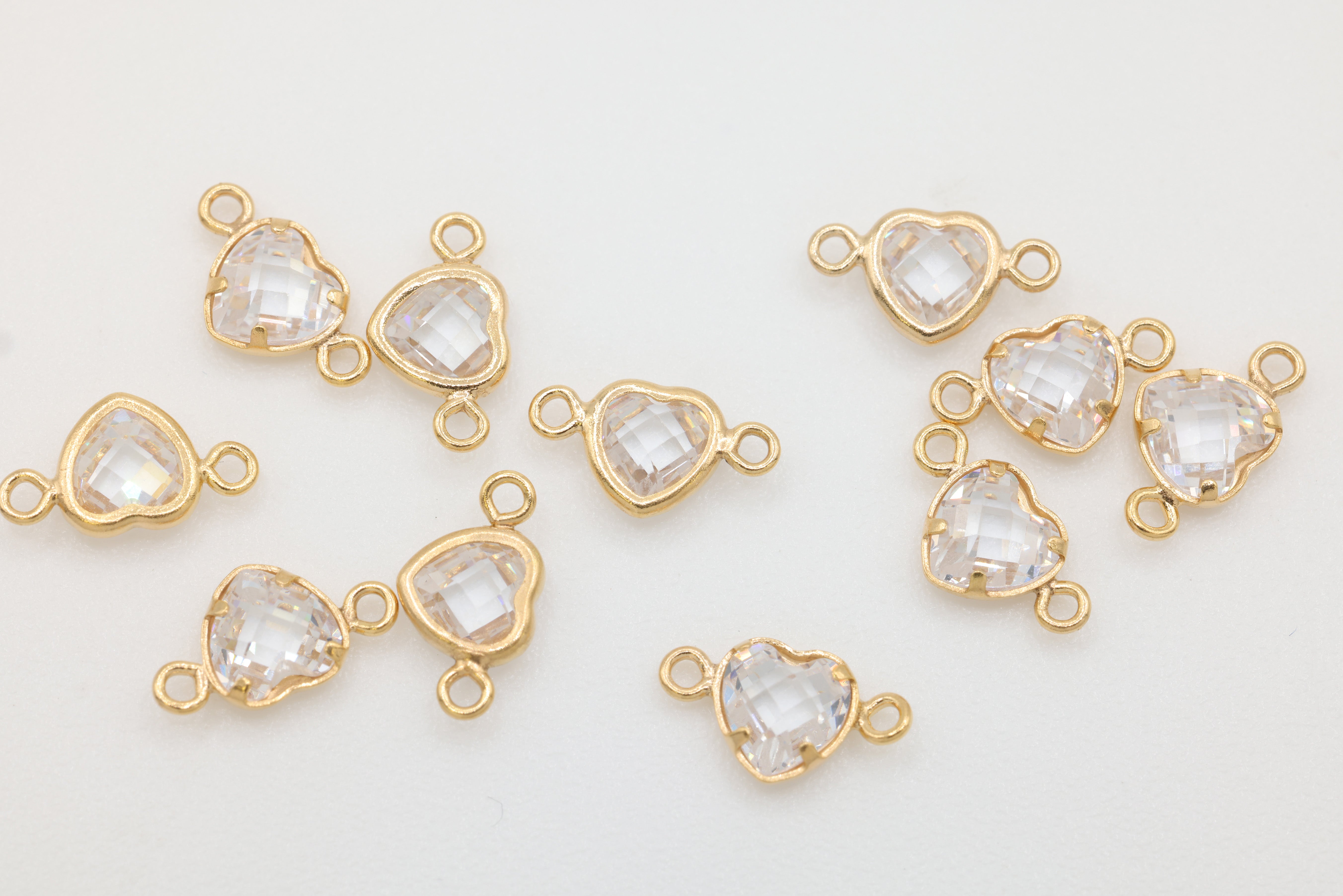 CZ Heart Connector Charm, 14/20 Gold-Filled, 5mm x 5mm, Faceted Cubic Zirconia Stone, Jewelry Making Charm