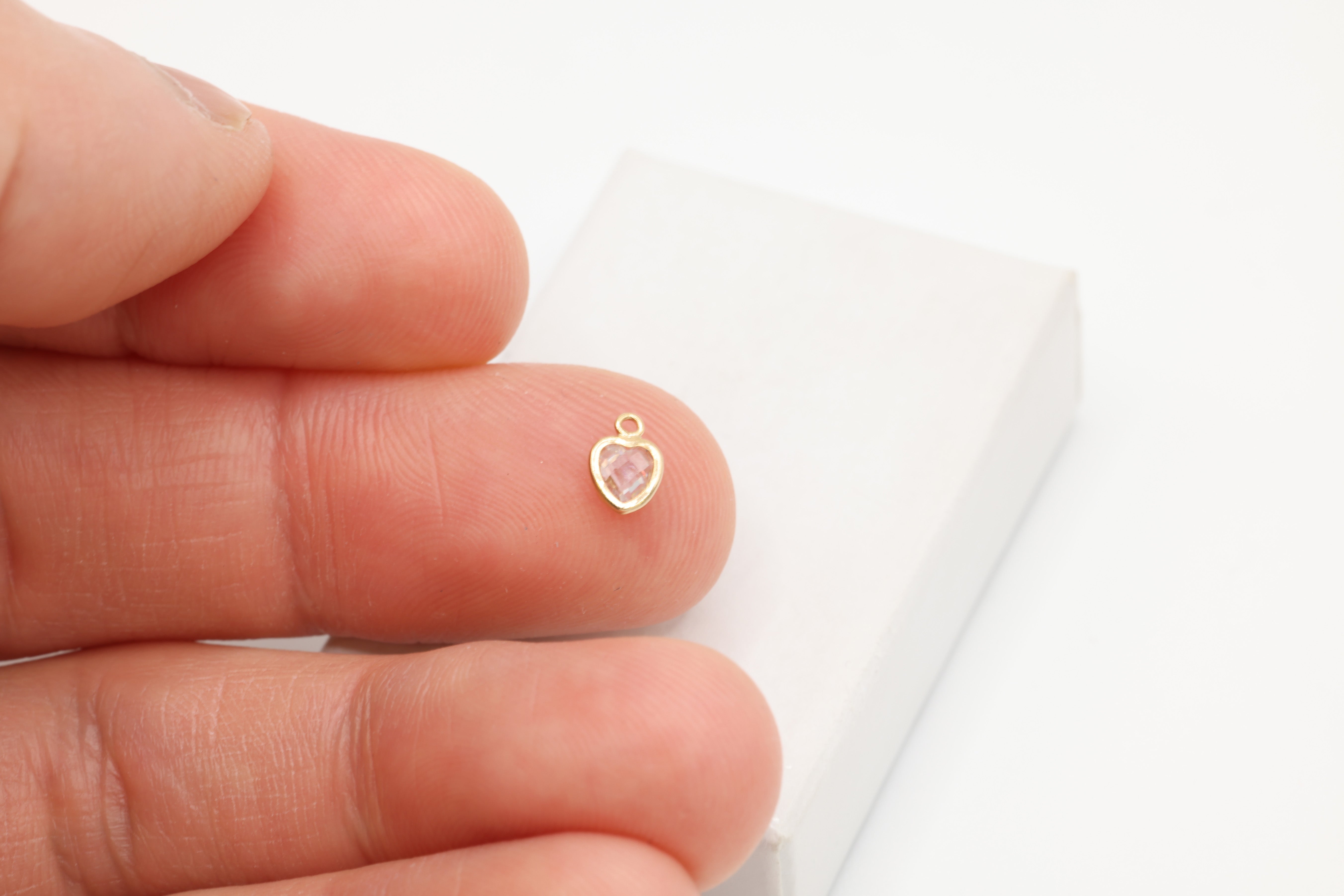 CZ Heart Drop Charm, 14/20 Gold-Filled, 5mm x 5mm, Faceted Cubic Zirconia Stone, Jewelry Making Charm