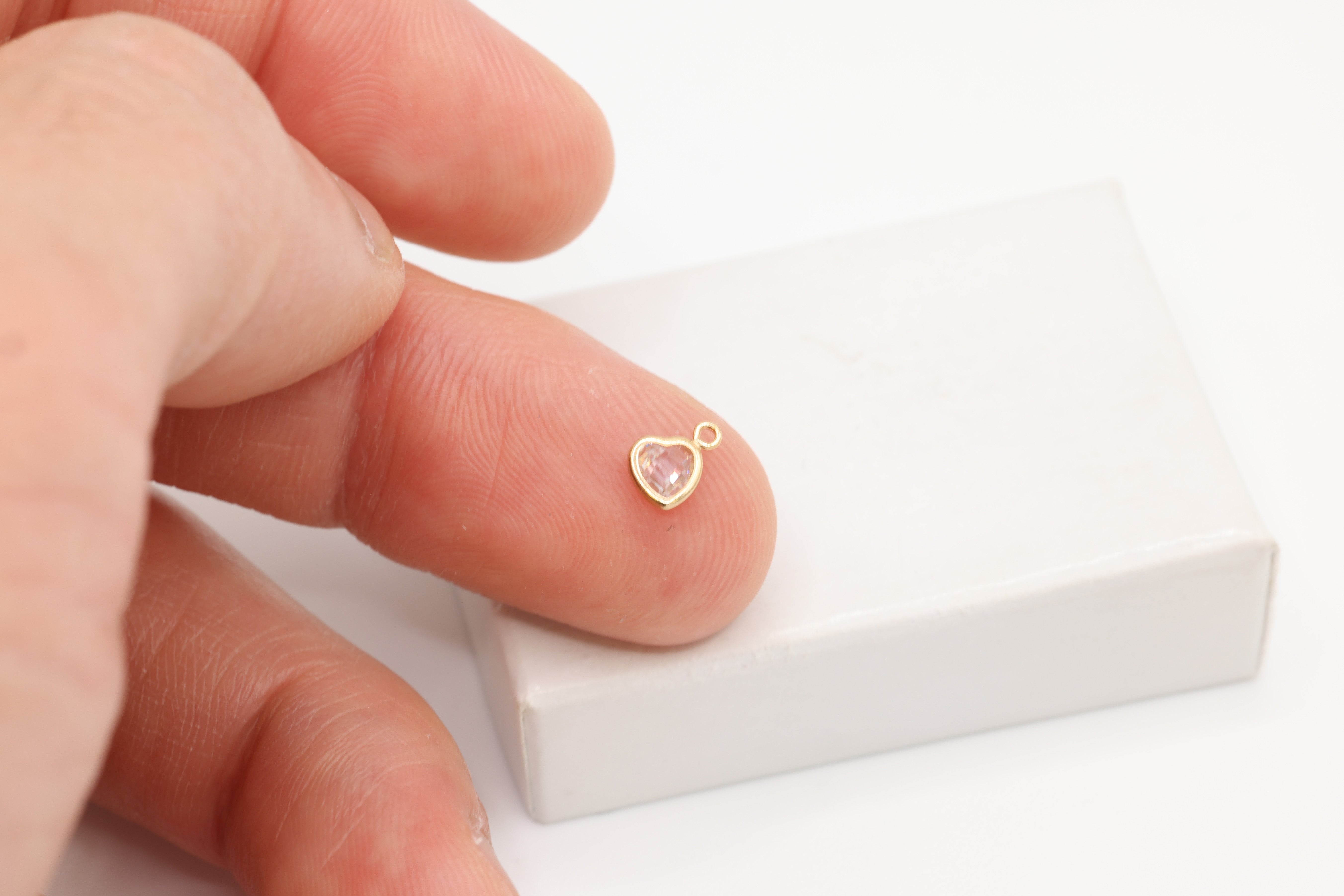 CZ Heart Dangle Drop Charm, 14/20 Gold-Filled, 5mm x 5mm, Faceted Cubic Zirconia Stone, Jewelry Making Charm