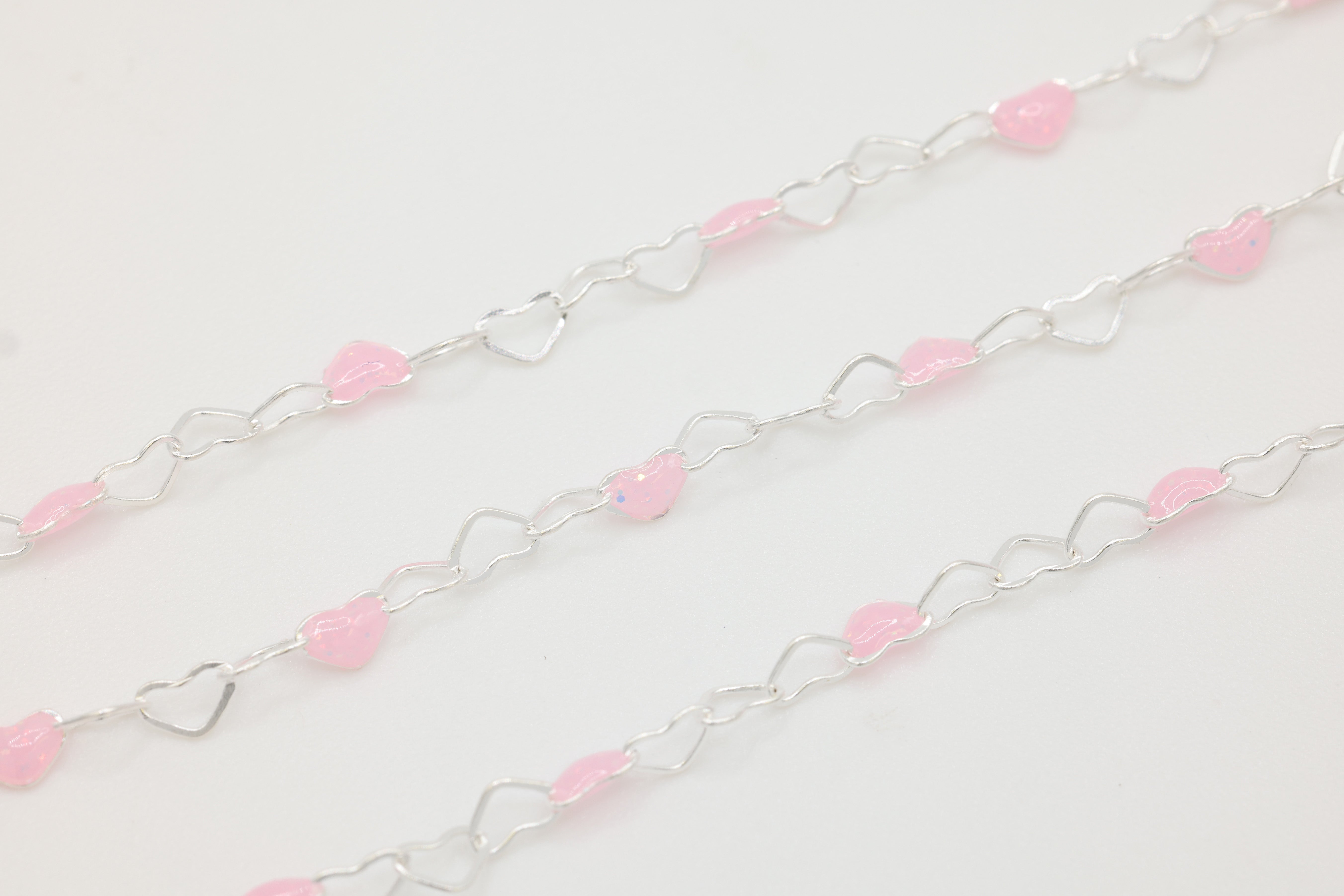 3mm x 3mm Heart Light Pink Enamel Chain, 925 Sterling Silver, Enamel Color Unfinished Chain Permanent Jewelry