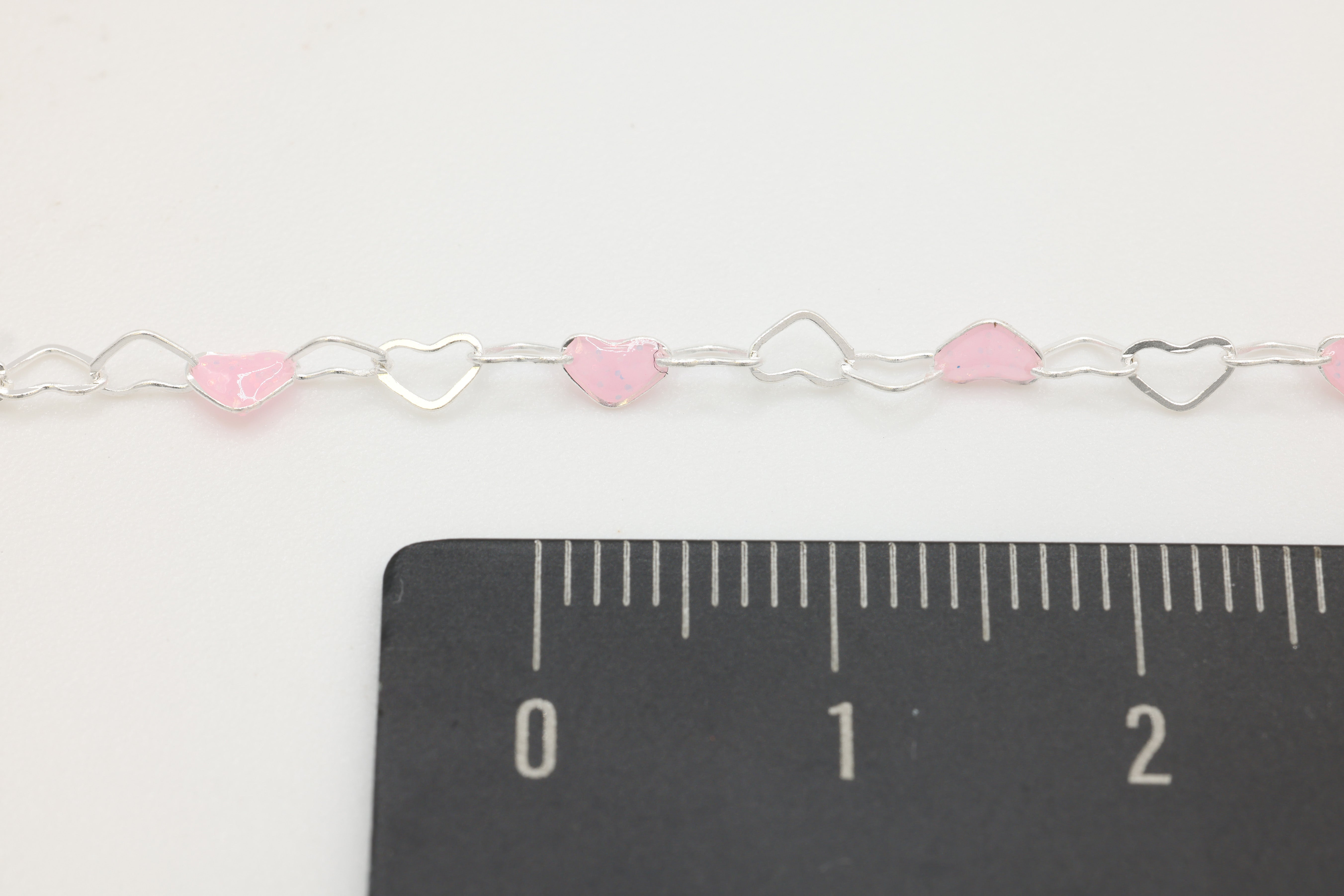 3mm x 3mm Heart Light Pink Enamel Chain, 925 Sterling Silver, Enamel Color Unfinished Chain Permanent Jewelry