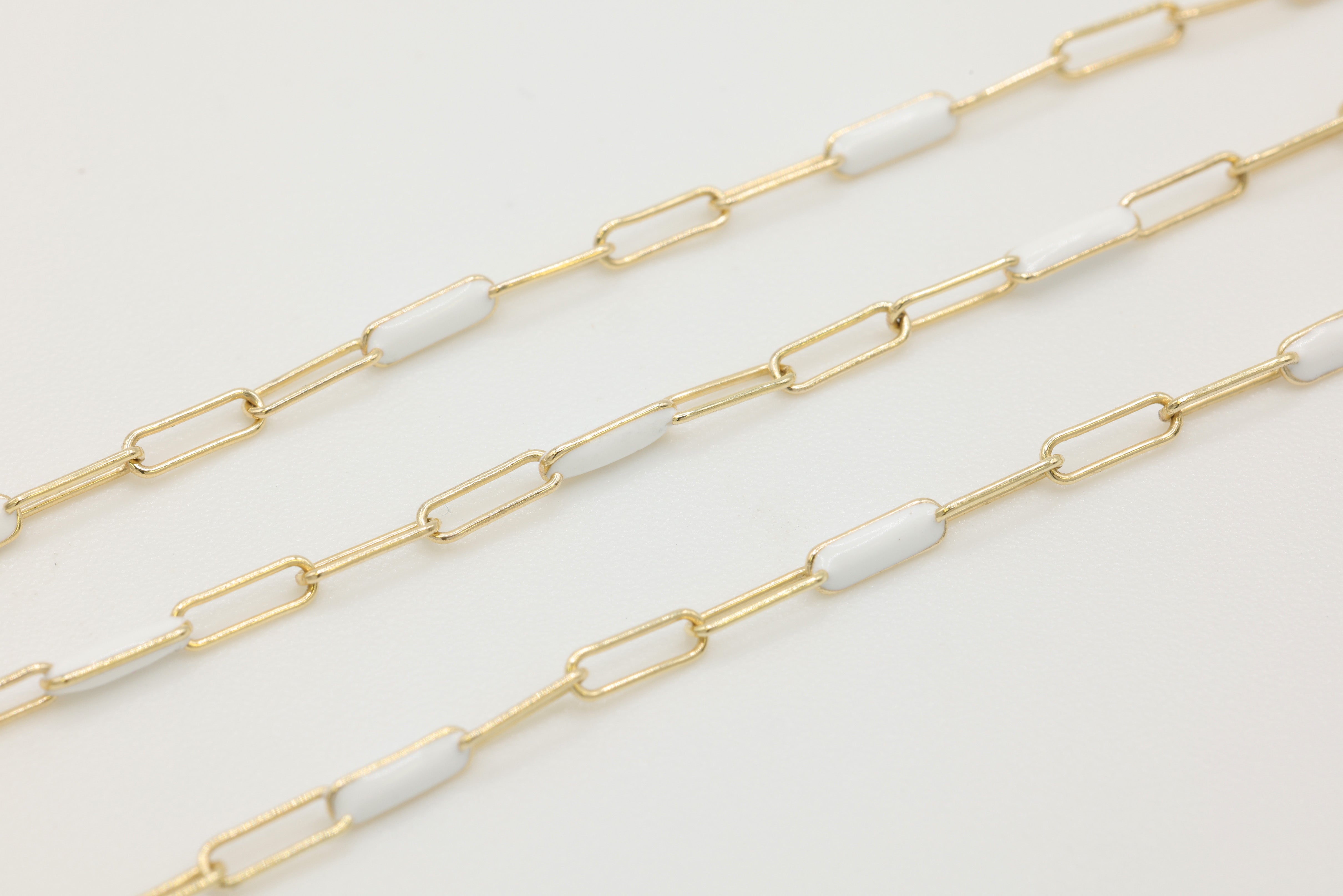 2mm x 5.5mm Paperclip Precision White Enamel Chain, 14/20 Gold-Filled, Wholesale, Chain Permanent Jewelry