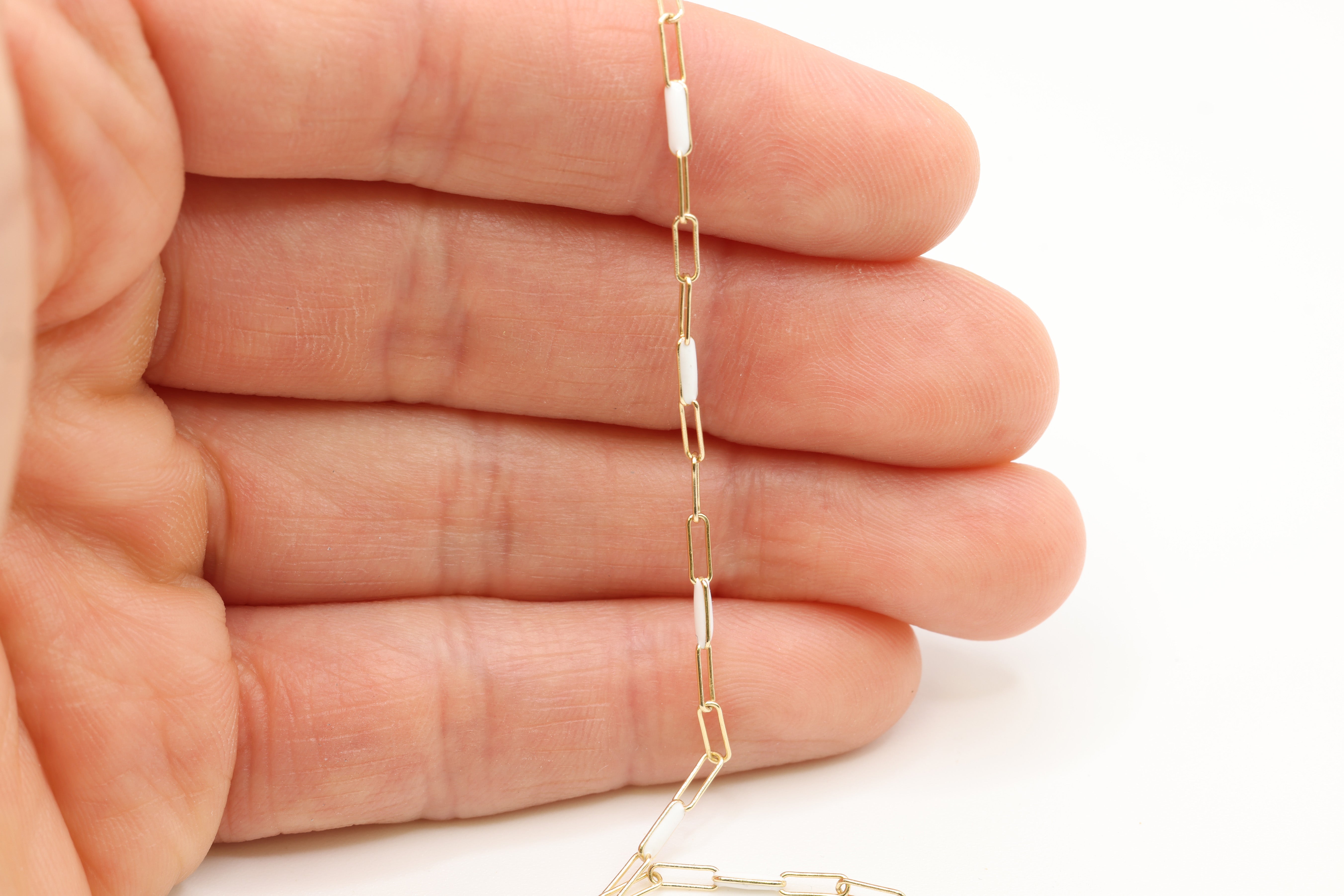 2mm x 5.5mm Paperclip Precision White Enamel Chain, 14/20 Gold-Filled, Wholesale, Chain Permanent Jewelry