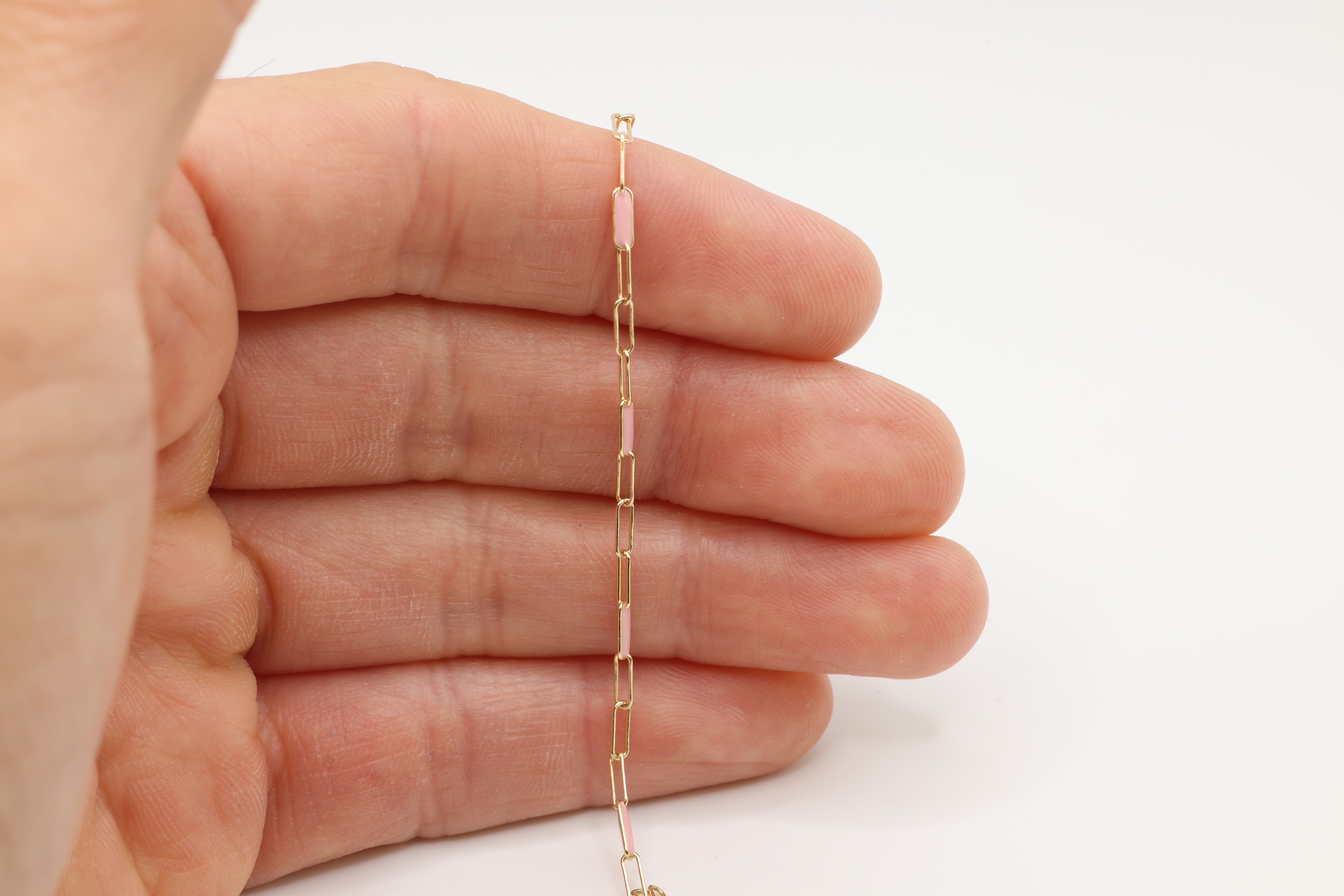 2mm x 5mm Paperclip Precision Pink Enamel Chain, 14/20 Gold-Filled, Wholesale, Chain Permanent Jewelry