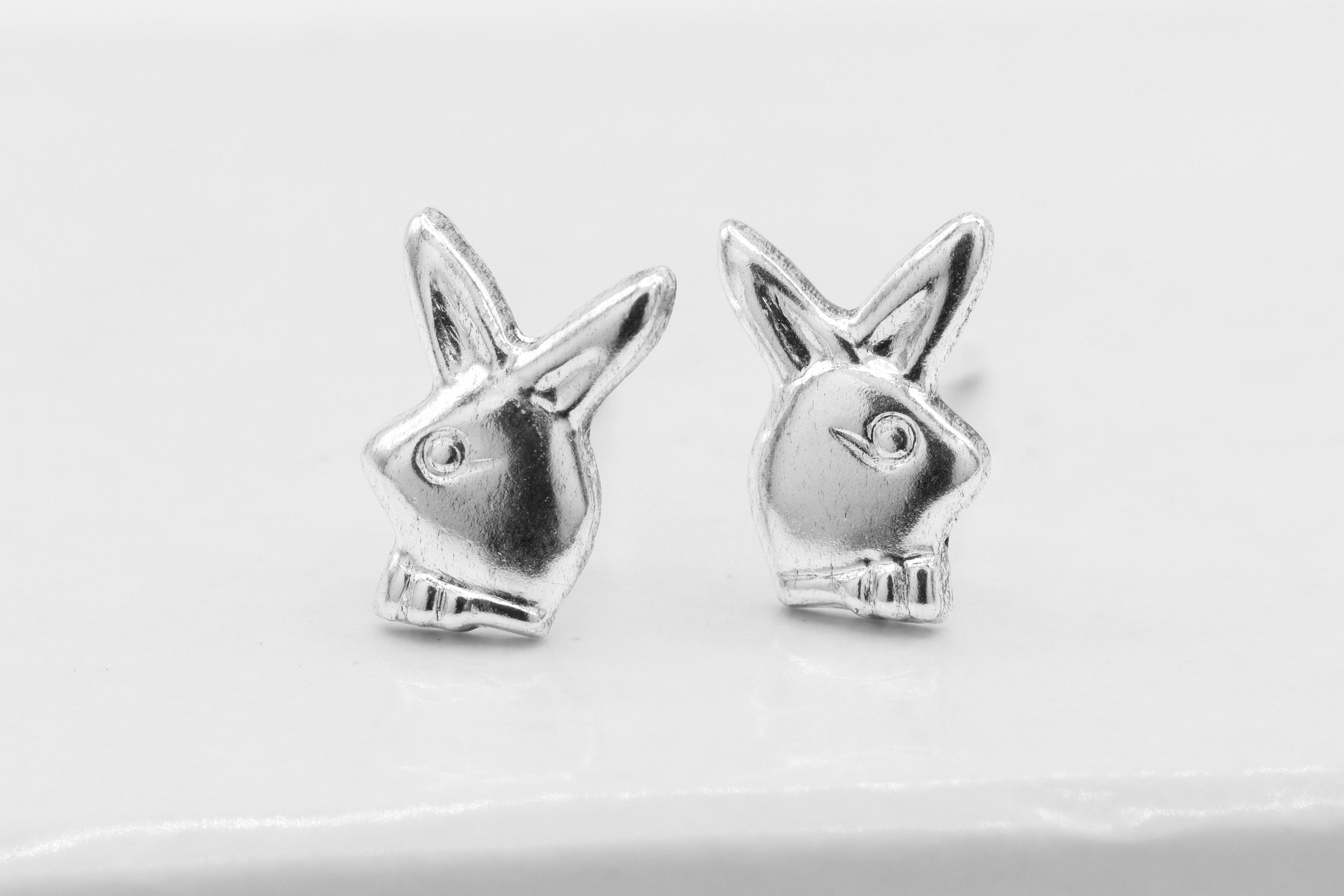 Rabbit Stud Earring, 925 Sterling Silver, 8mm x 5mm, Wholesale, Bunny Dainty Minimalist Jewelry Earrings