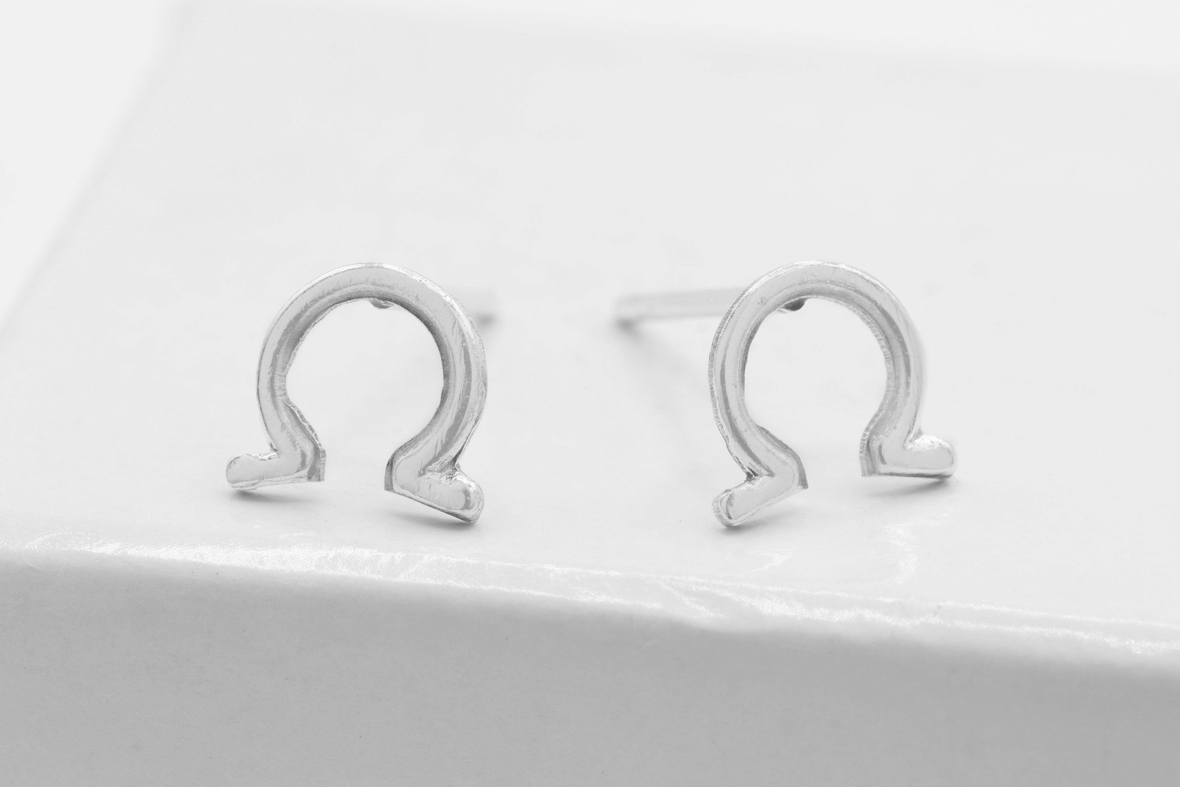 Omega Symbol Stud Earring, 925 Sterling Silver, 6mm x 6mm, Wholesale, Greek Letter Dainty Minimalist Jewelry Earrings