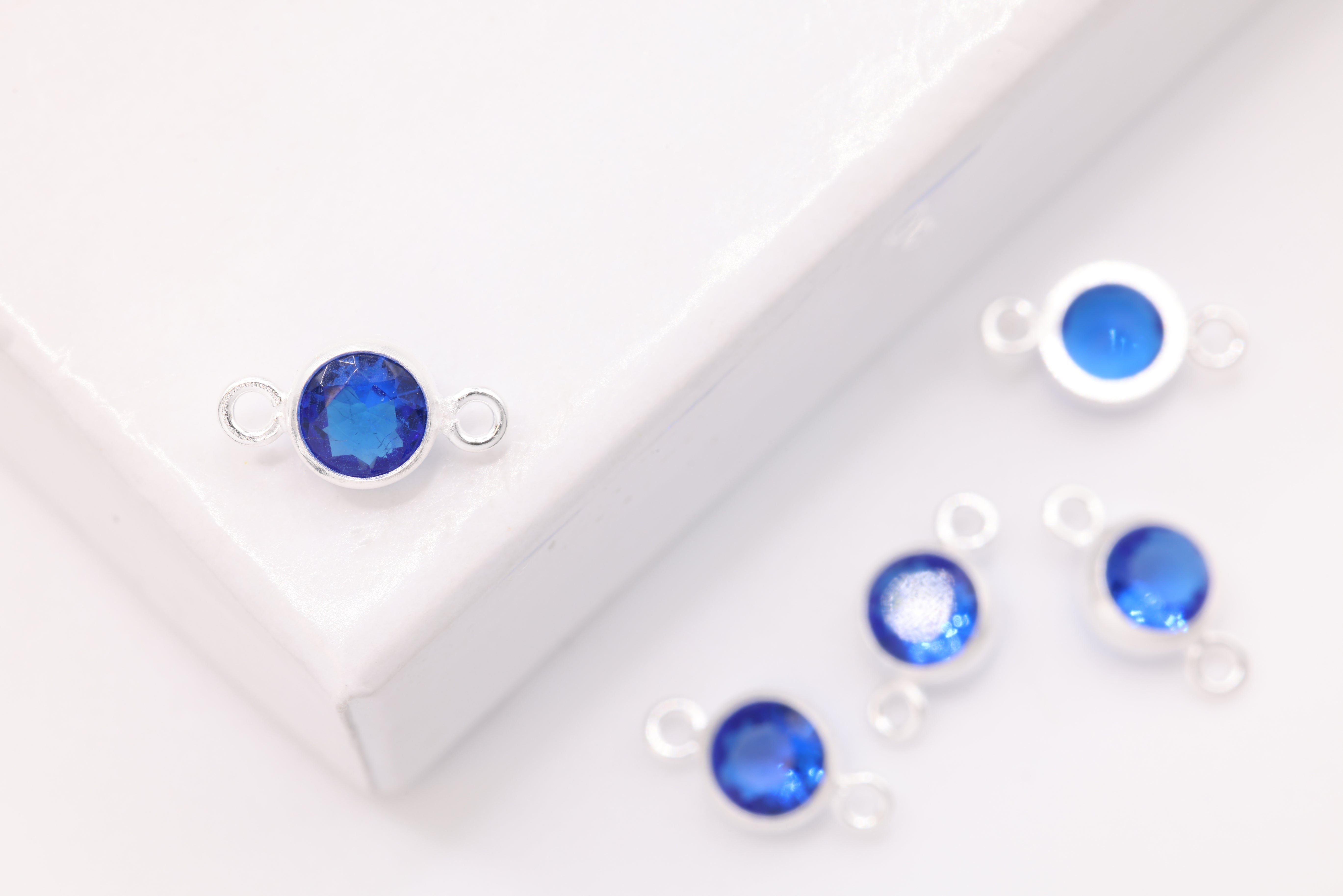 Birthstone CZ Connector Charm, Wholesale, 925 Sterling Silver, 4mm, Cubic Zirconia Bezel Frame Spacer Link Jewelry Finding