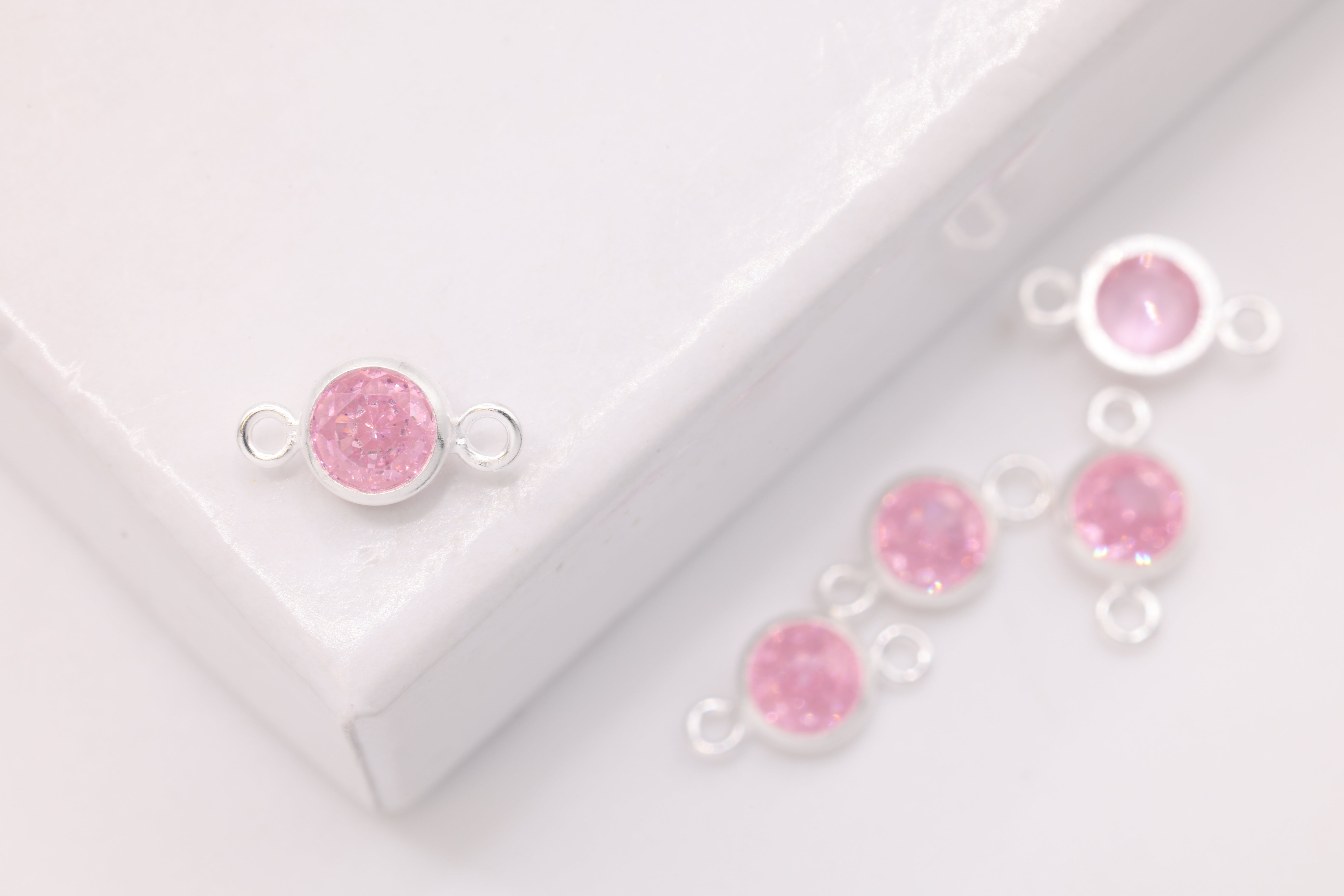 Birthstone CZ Connector Charm, Wholesale, 925 Sterling Silver, 4mm, Cubic Zirconia Bezel Frame Spacer Link Jewelry Finding