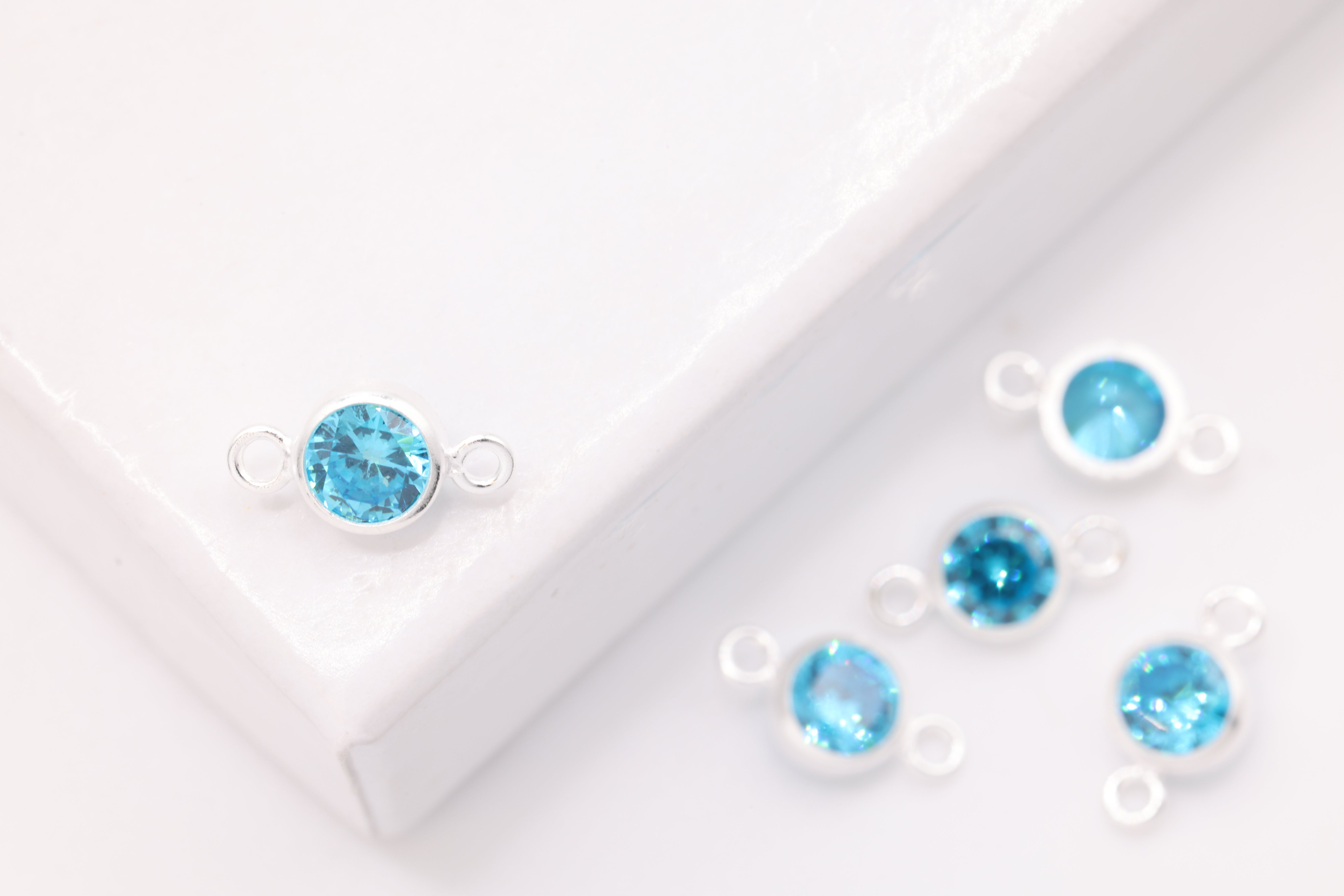 Birthstone CZ Connector Charm, Wholesale, 925 Sterling Silver, 4mm, Cubic Zirconia Bezel Frame Spacer Link Jewelry Finding