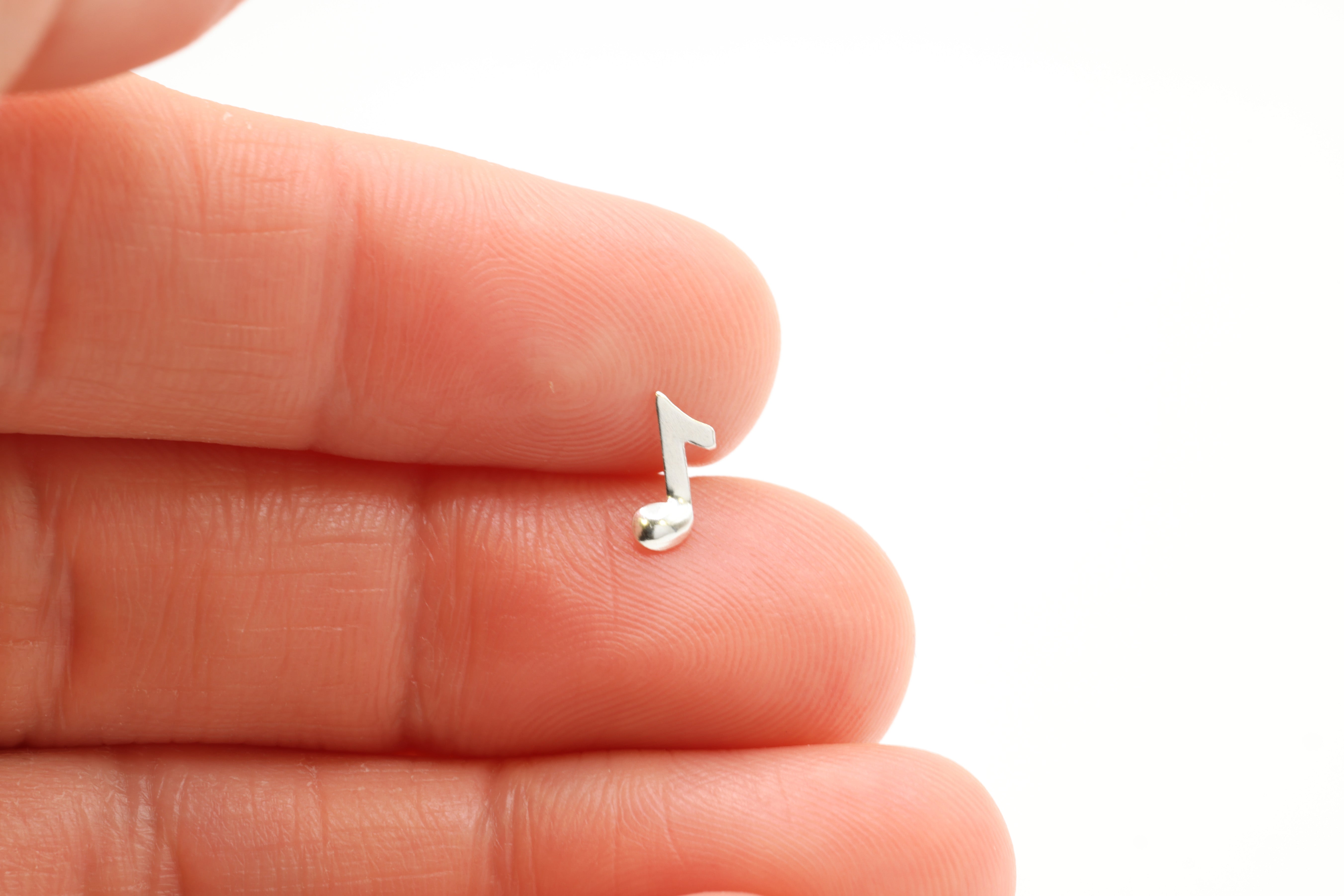 Musical Note Stud Earring, 925 Sterling Silver, 9mm x 5mm, Wholesale, Eighth Quaver Melody Note Dainty Minimalist Jewelry Earrings