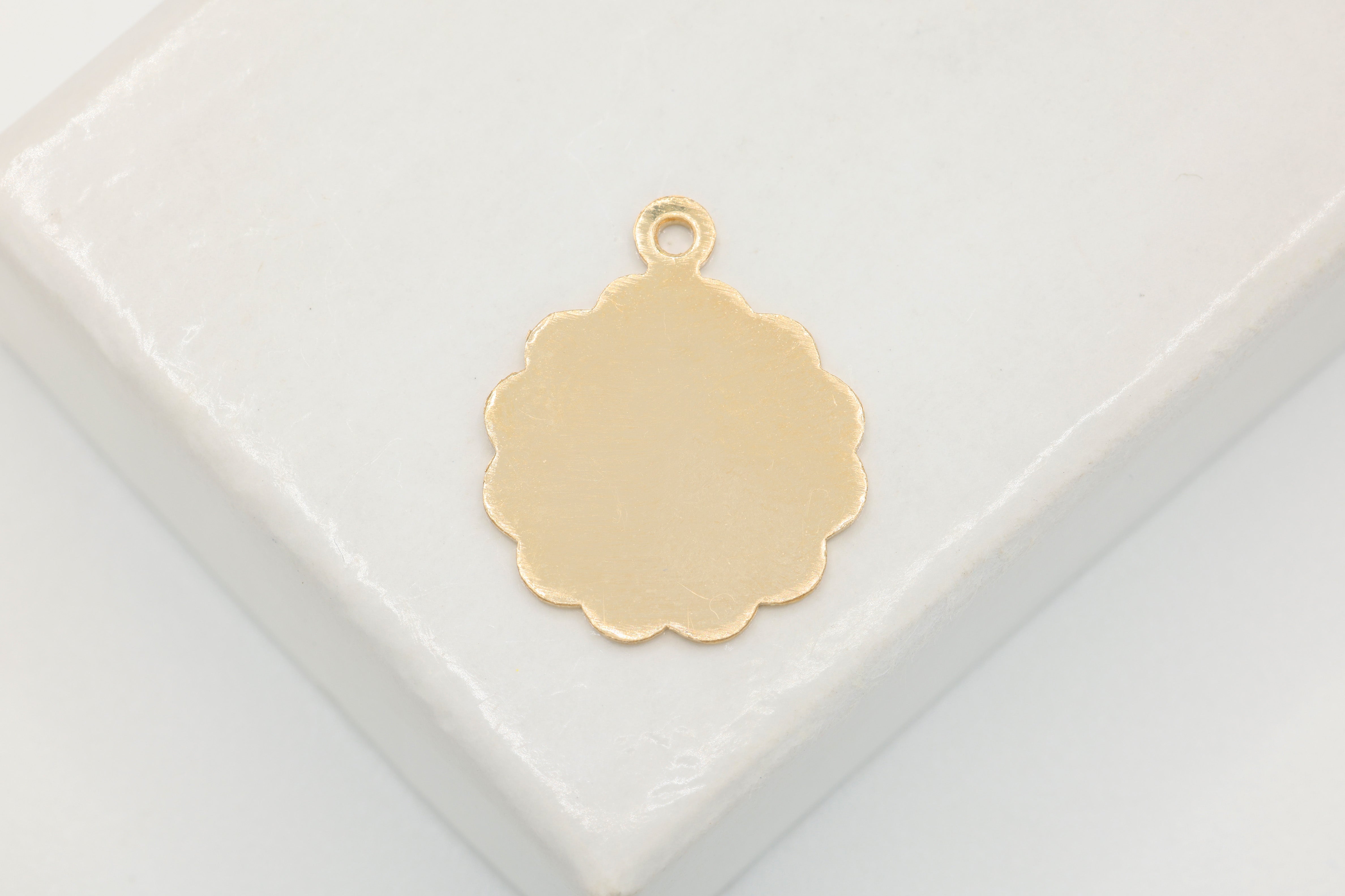 Scalloped Round Blank Charm, Wholesale, 14/20 Gold-Filled, 15mm x 13mm, Blank Stamping Charm, Jewelry Making Charm