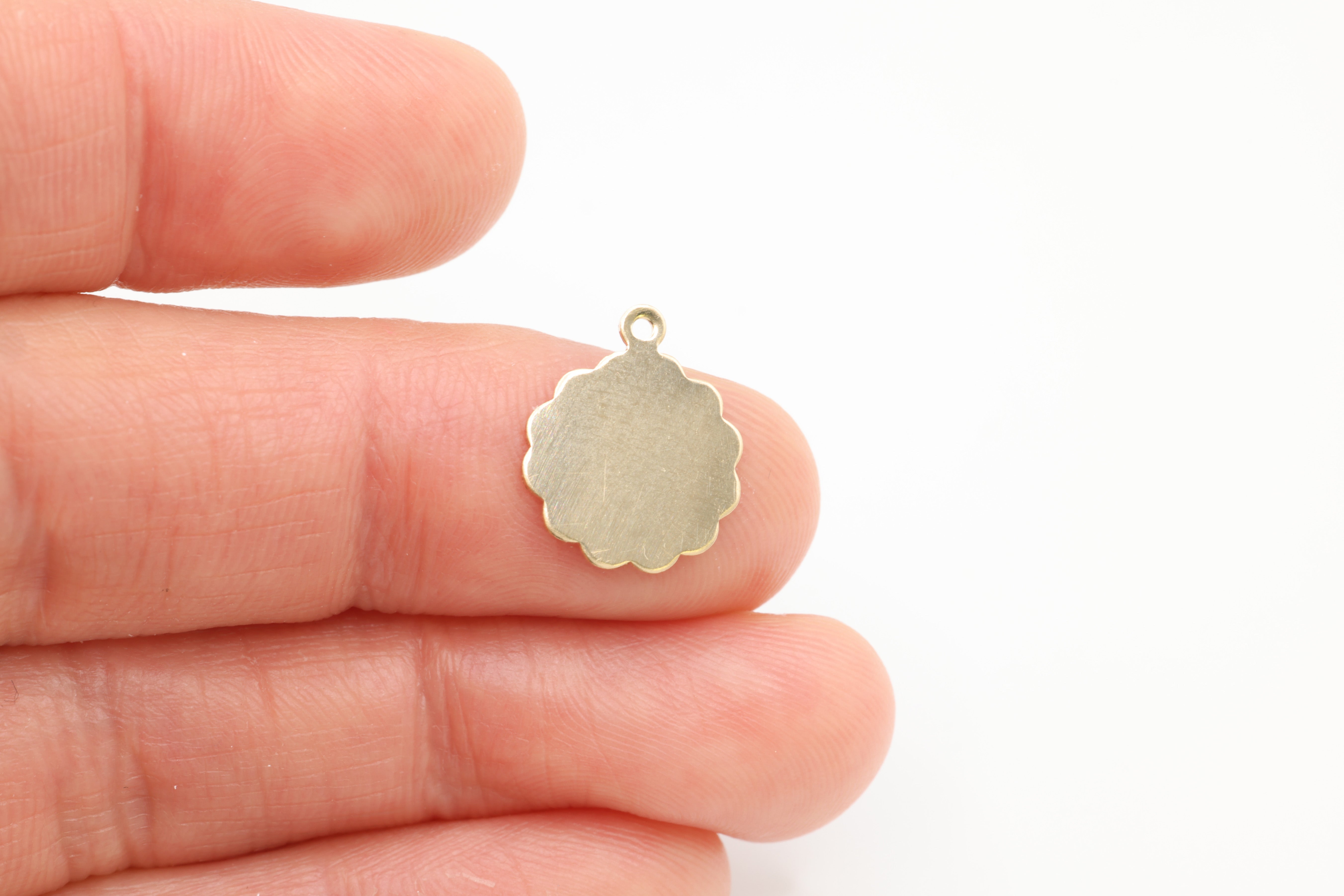 Scalloped Round Blank Charm, Wholesale, 14/20 Gold-Filled, 15mm x 13mm, Blank Stamping Charm, Jewelry Making Charm