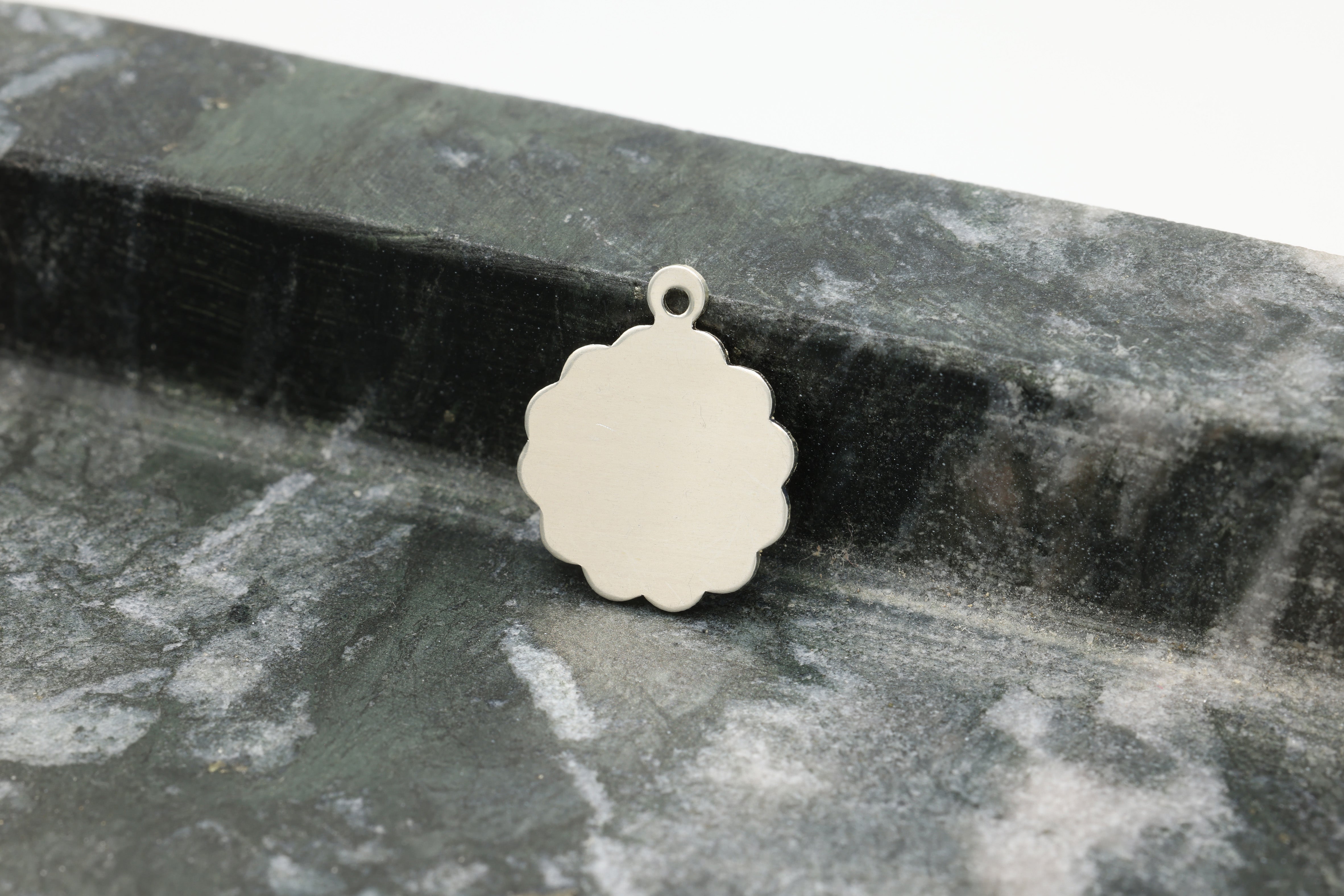 Scalloped Round Blank Charm, Wholesale, 925 Sterling Silver, 15mm x 13mm, Blank Stamping Charm, Jewelry Making Charm