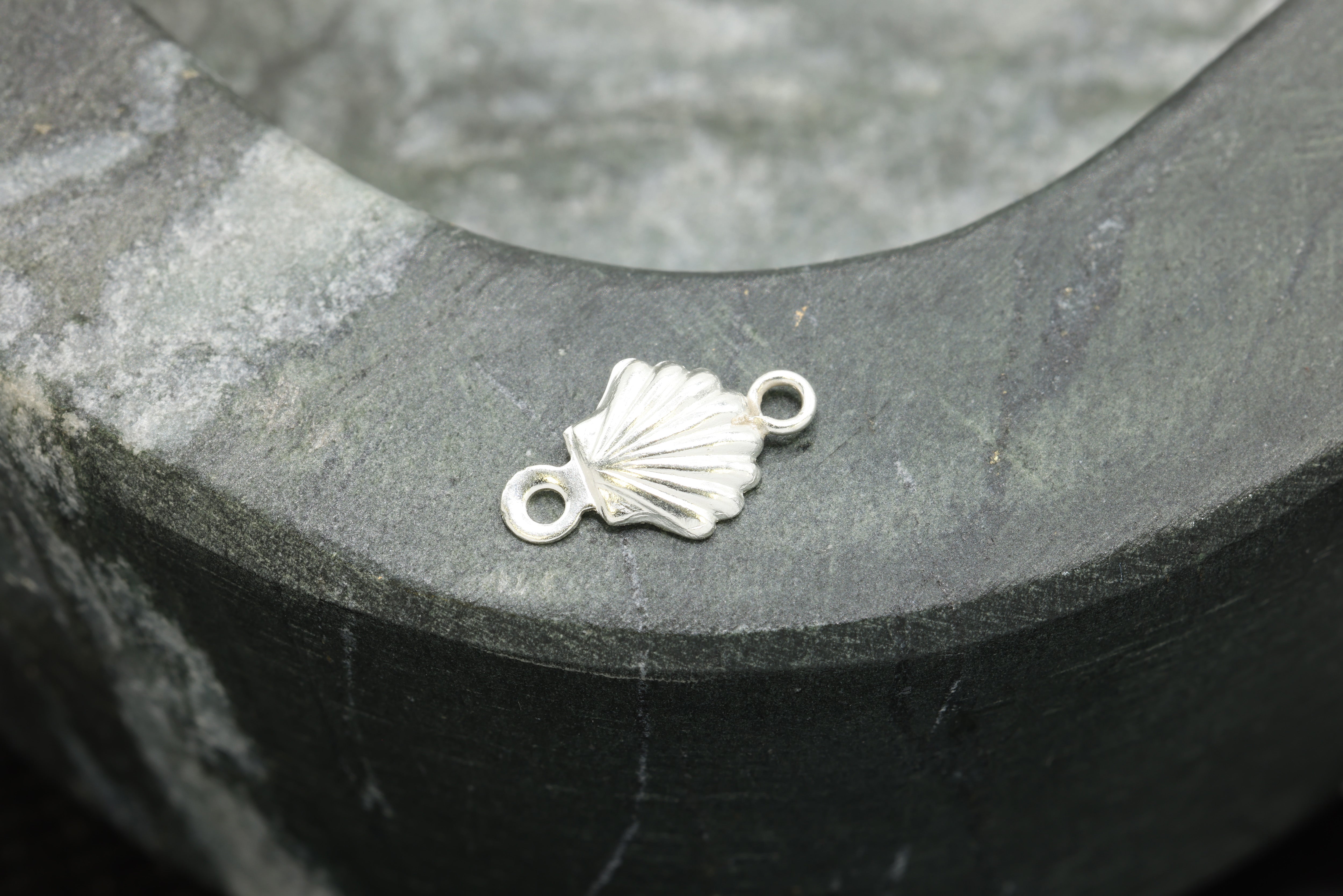 Seashell Connector Charm, Wholesale, 925 Sterling Silver, 10mm x 6mm, Scallop Shell Ocean Link, Jewelry Making Charm