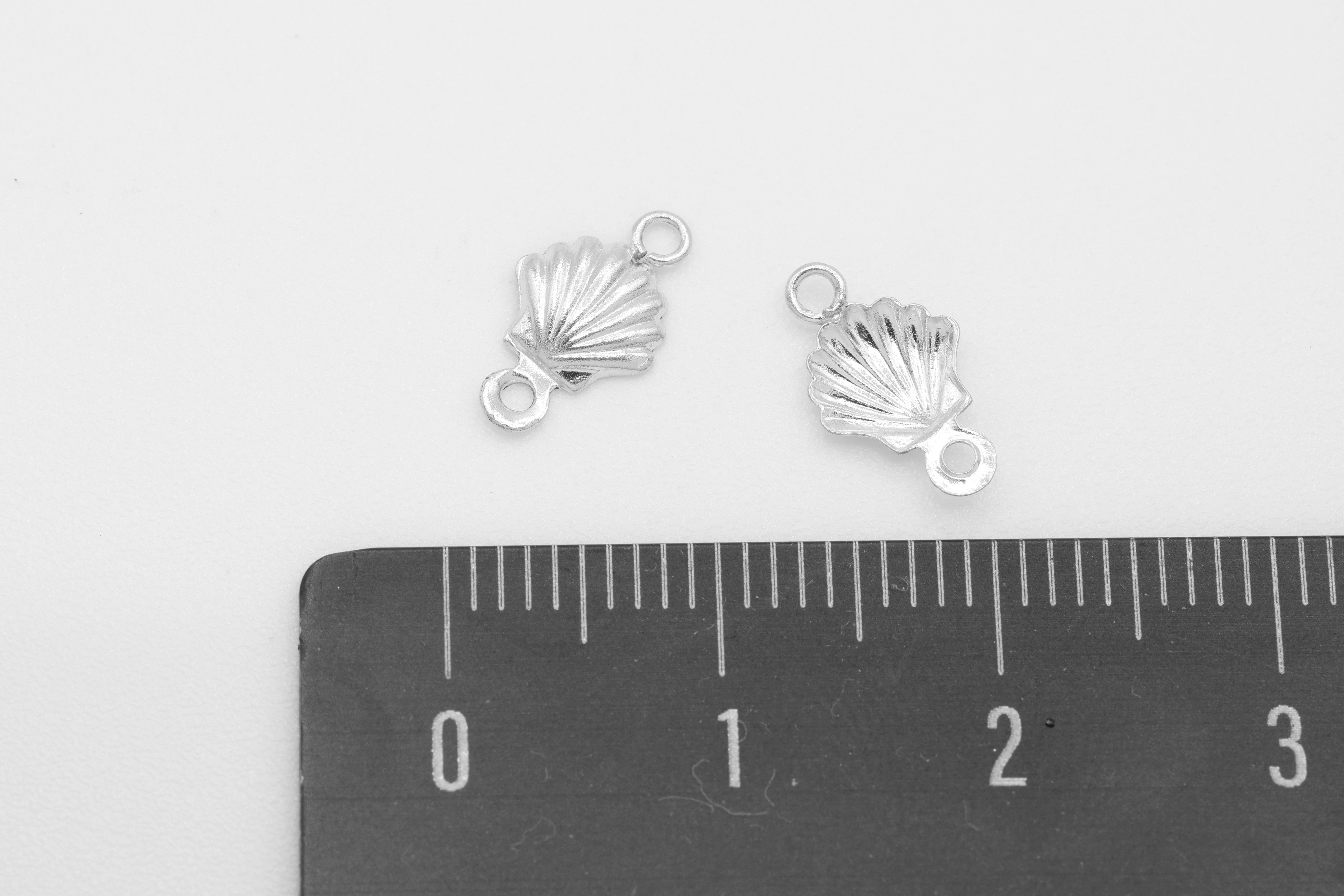 Seashell Connector Charm, Wholesale, 925 Sterling Silver, 10mm x 6mm, Scallop Shell Ocean Link, Jewelry Making Charm