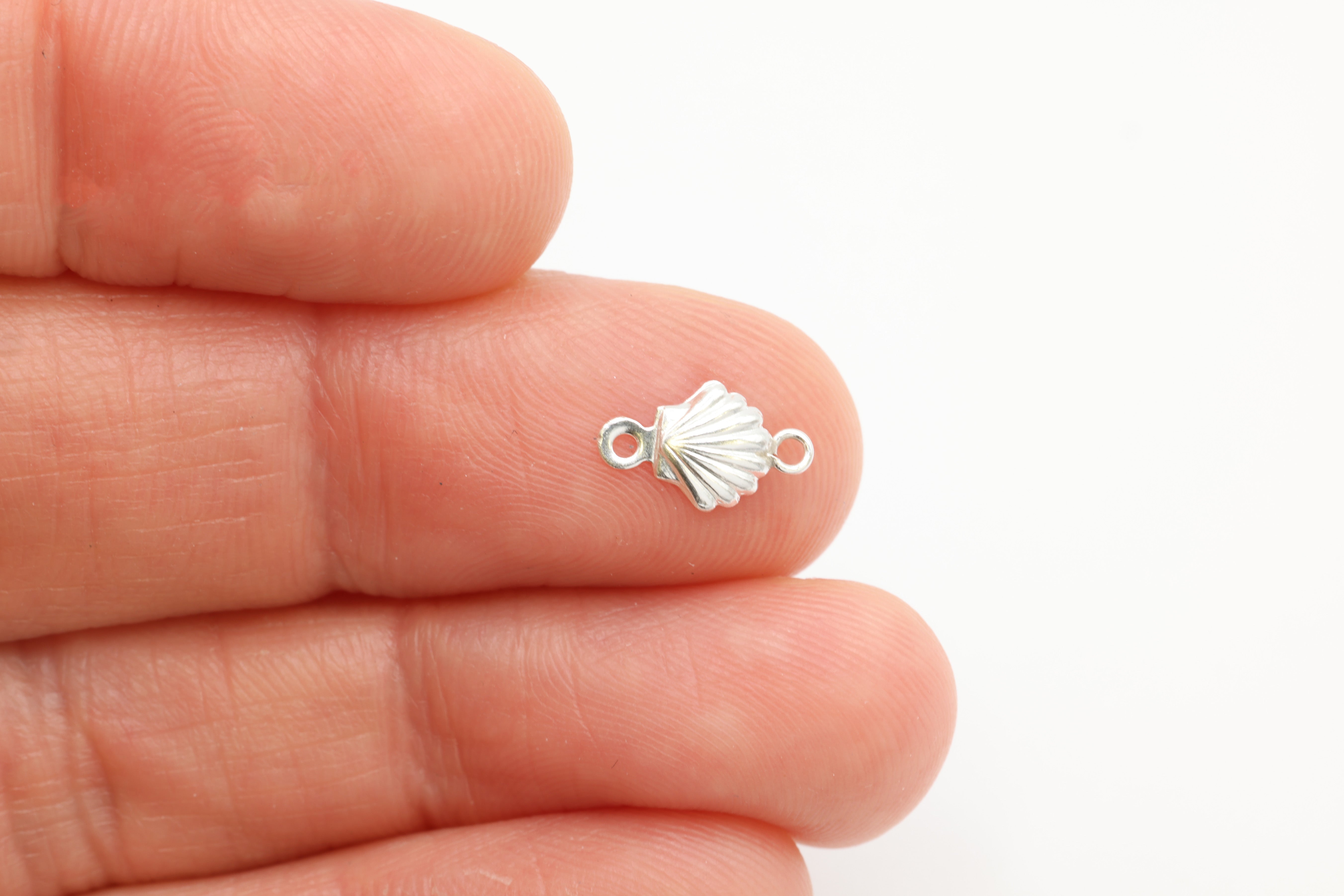 Seashell Connector Charm, Wholesale, 925 Sterling Silver, 10mm x 6mm, Scallop Shell Ocean Link, Jewelry Making Charm