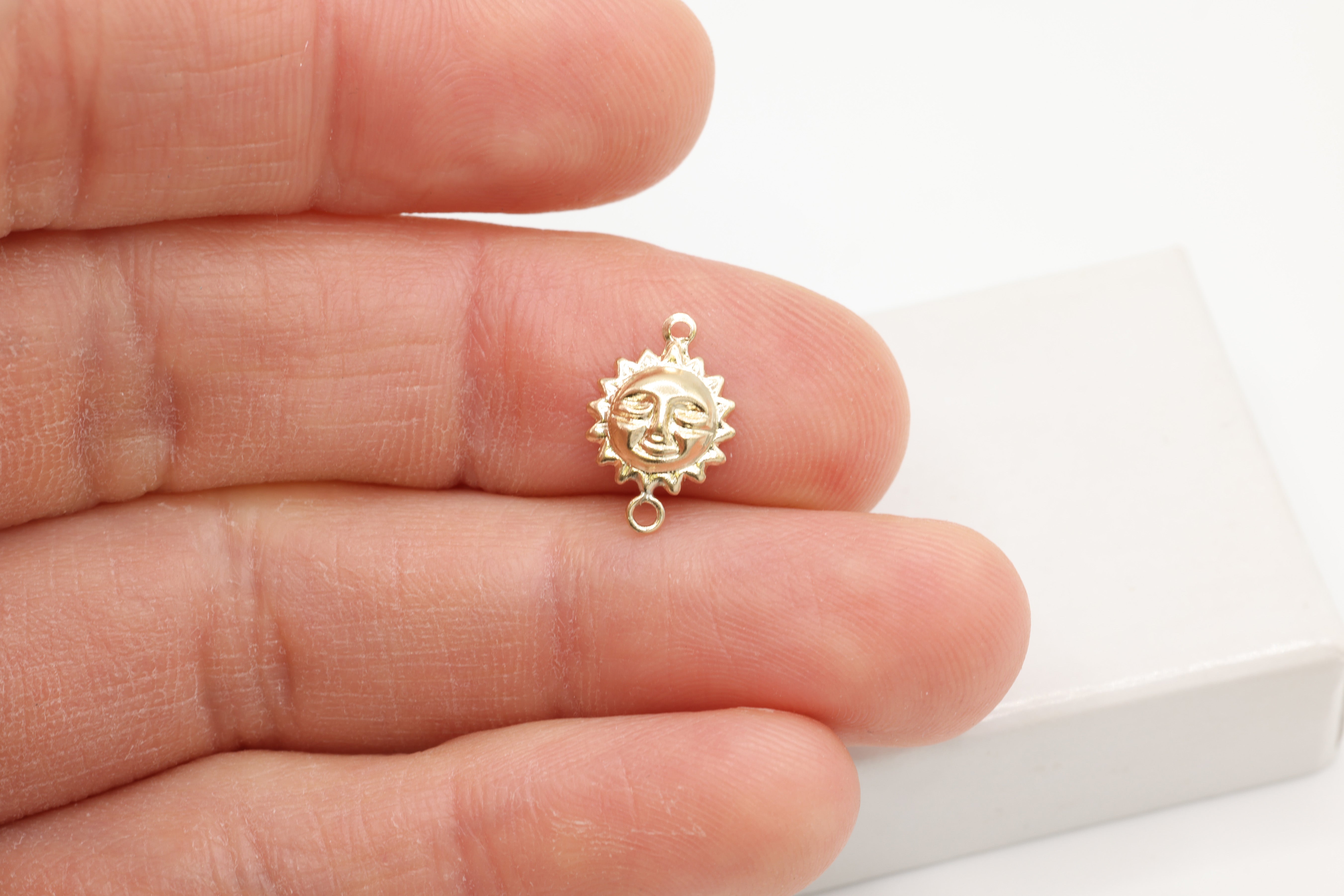 Sun Face Connector Charm, Wholesale, 14/20 Gold-Filled, 13mm x 9mm, Radiant Soleil Sunface Celestial Bracelet Link, Jewelry Making Charm