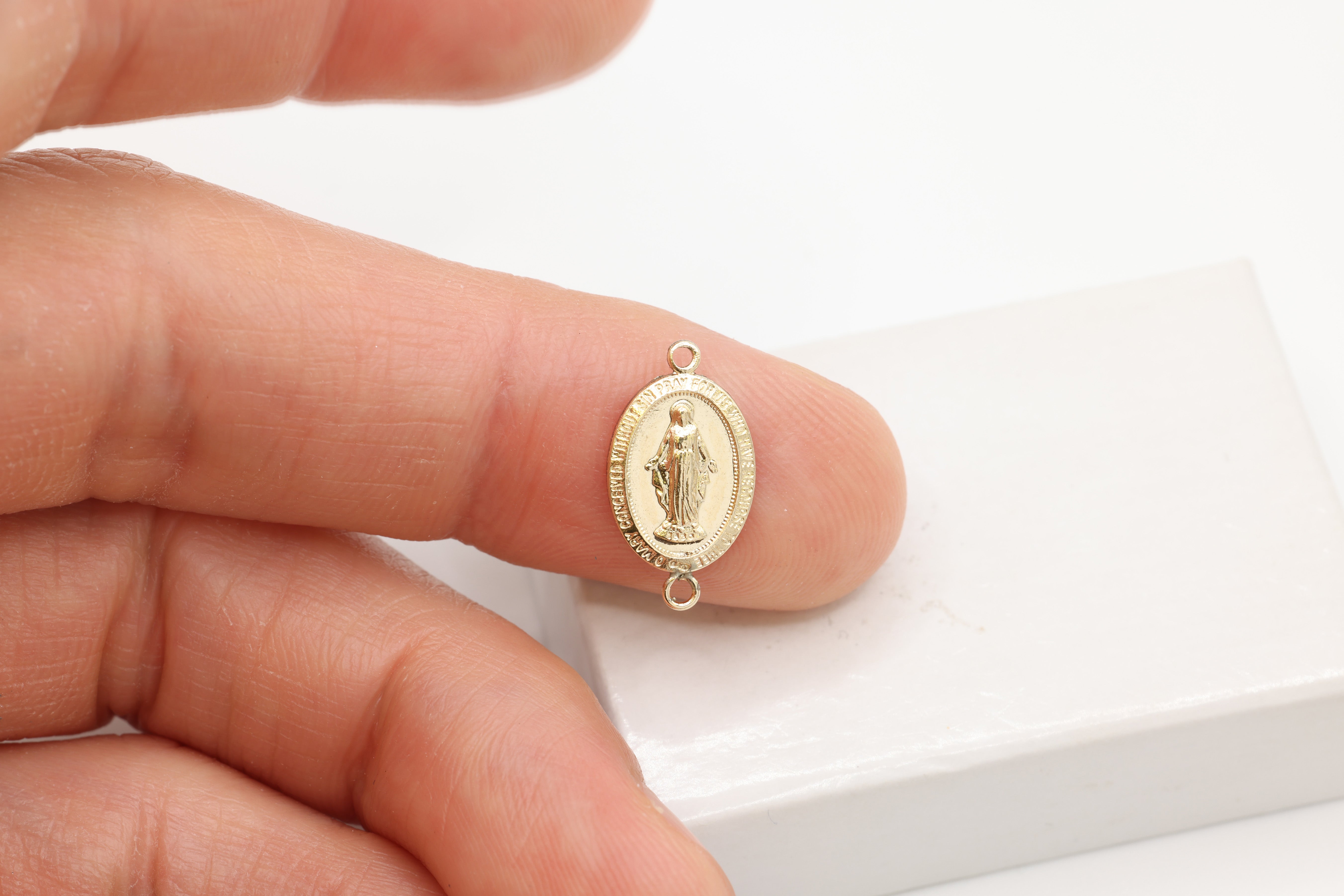 Virgin Mary Connector Charm, Wholesale, 14/20 Gold-Filled, 13mm x 9mm, Rosary Catholic Religious Our Lady of Guadalupe, Jewelry Making Charm