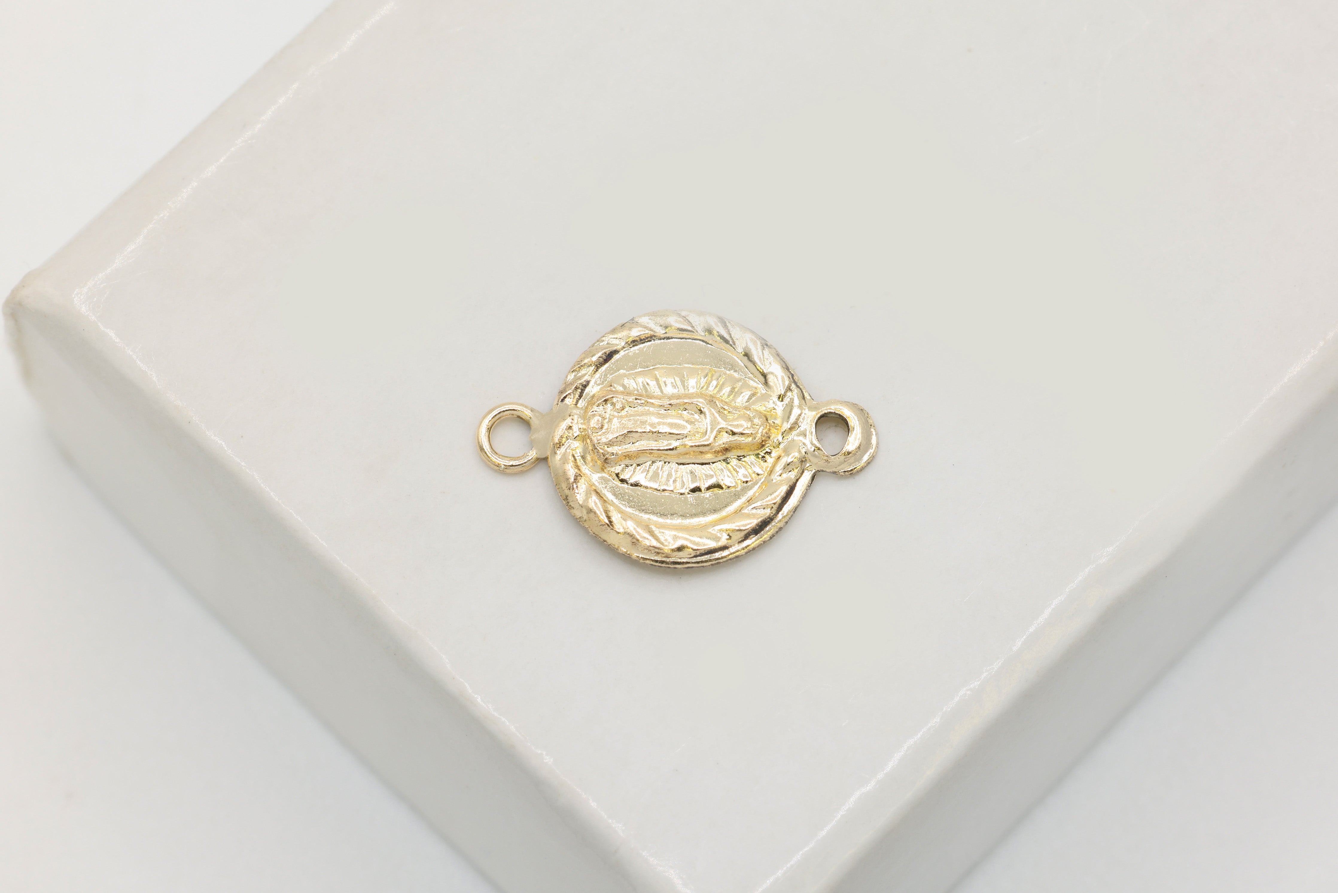 Lady of Guadalupe Connector Charm, Wholesale, 14/20 Gold-Filled, 9mm x 9mm, Rosary Virgin Mary Circle Religious