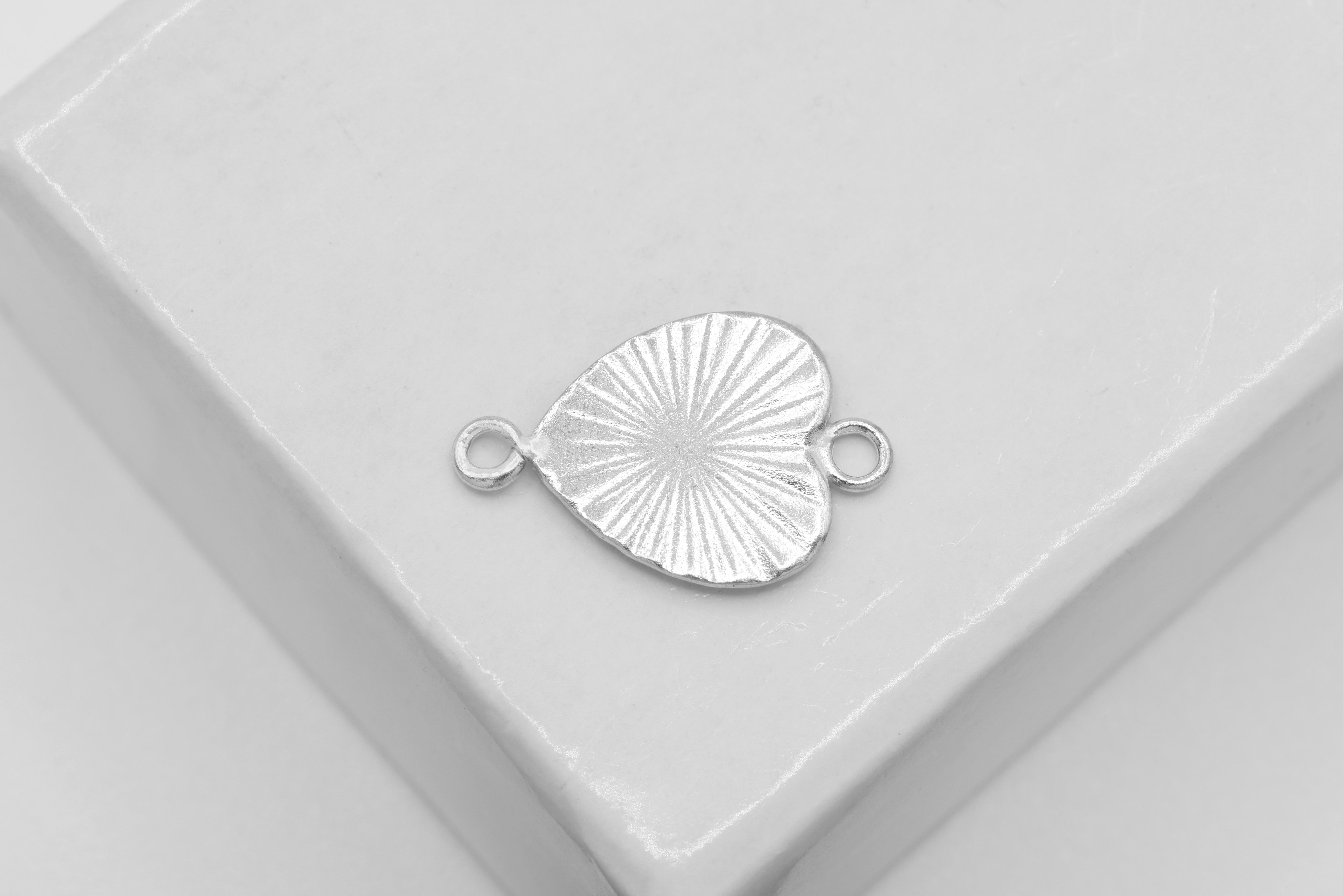 Sunburst Heart Connector Charm, Wholesale, 925 Sterling Silver, 8mm x 8mm, Starburst Textured Heart