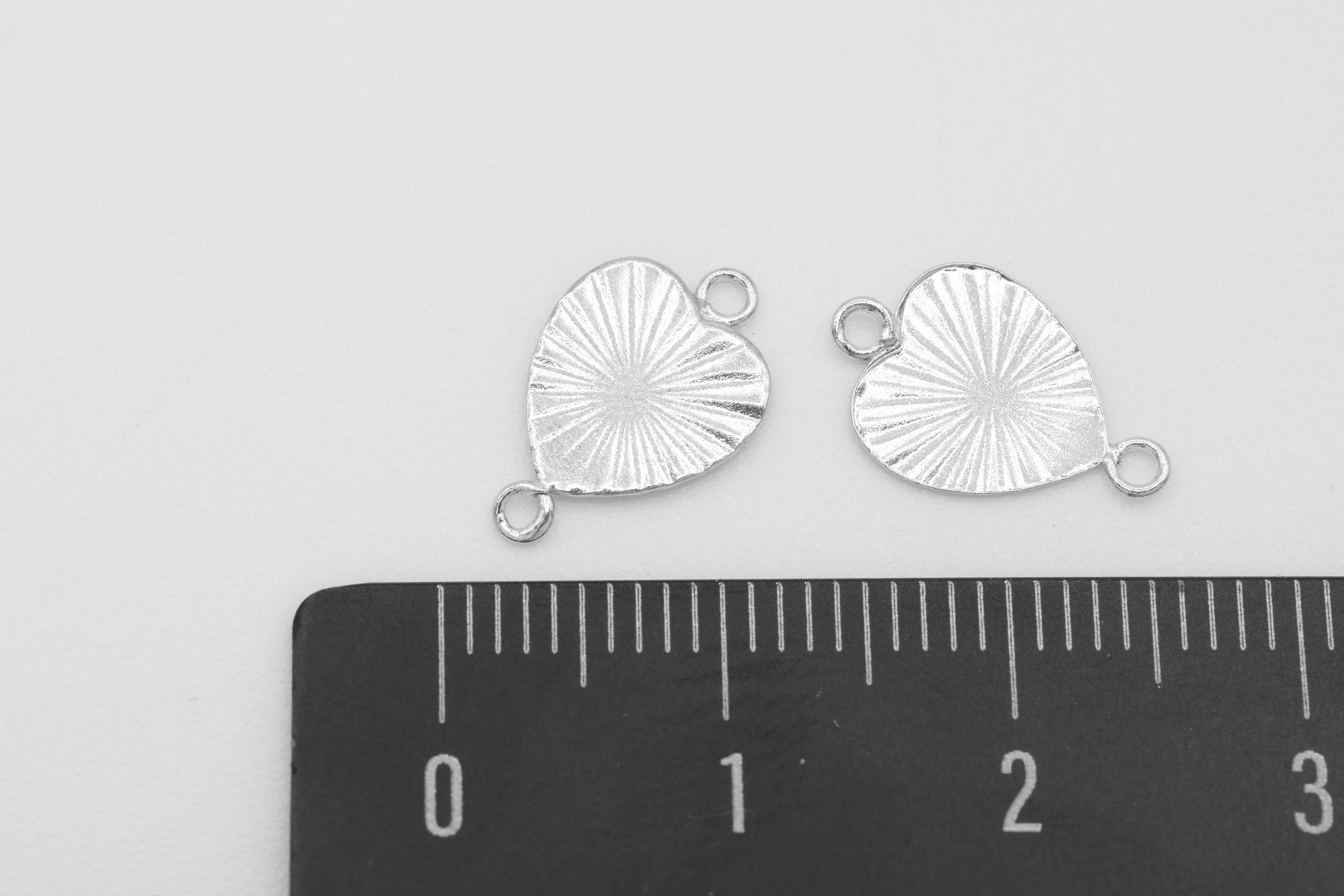 Sunburst Heart Connector Charm, Wholesale, 925 Sterling Silver, 8mm x 8mm, Starburst Textured Heart