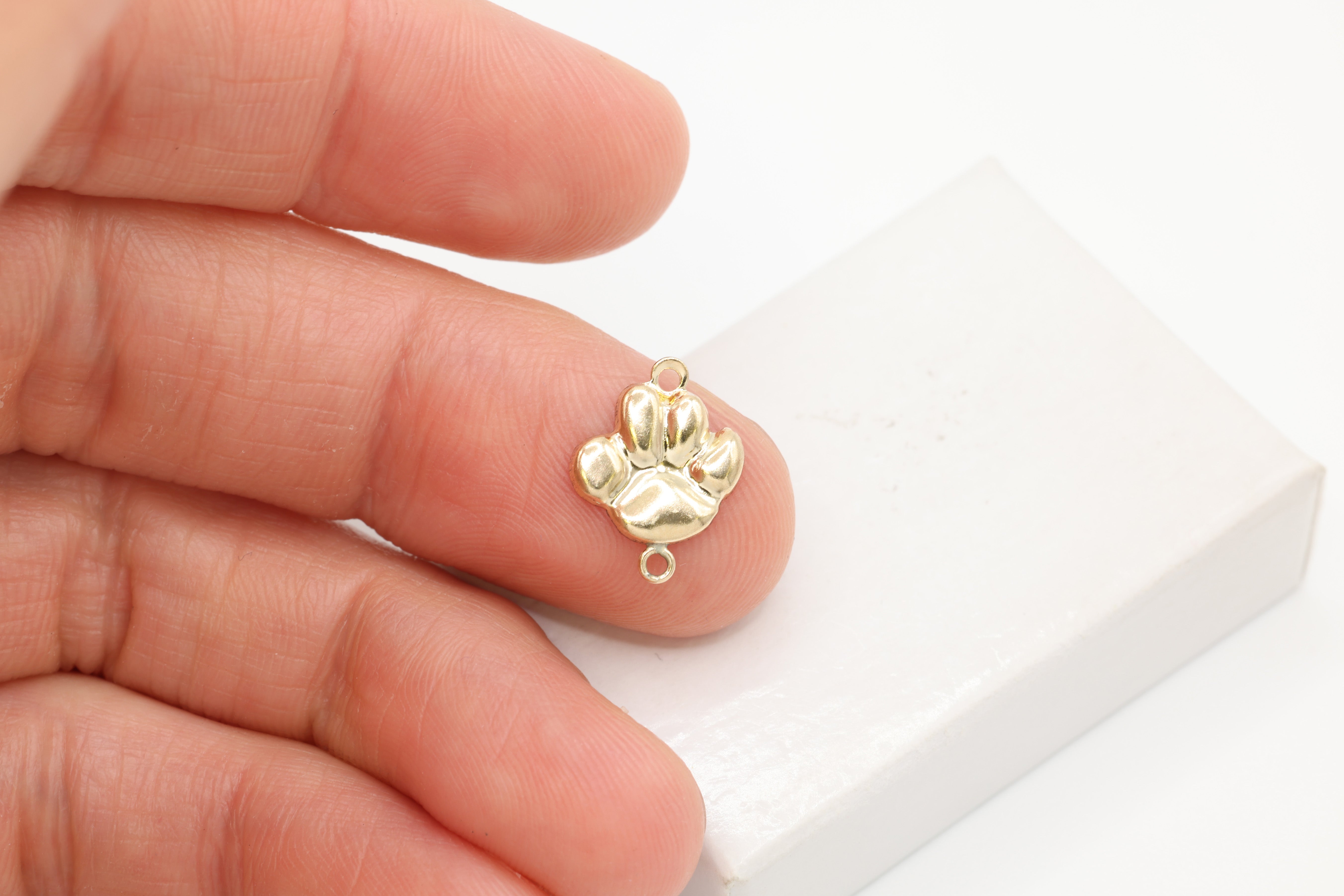 Dog Paw Connector Charm, Wholesale, 14/20 Gold-Filled, 12mm x 10mm, Doggy Foot Paw Print Charm