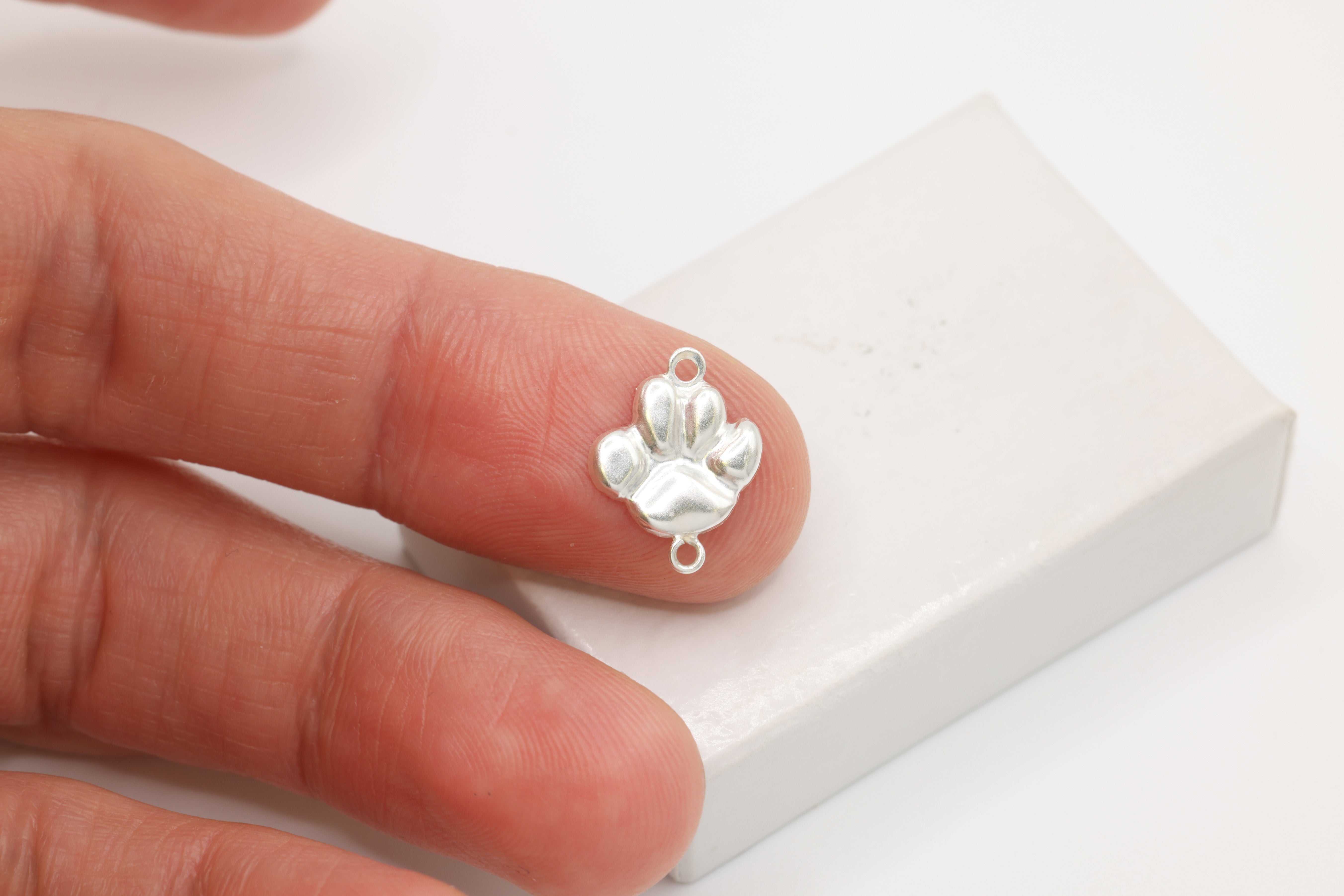 Dog Paw Connector Charm, Wholesale, 925 Sterling Silver, 12mm x 10mm, Doggy Foot Paw Print Charm
