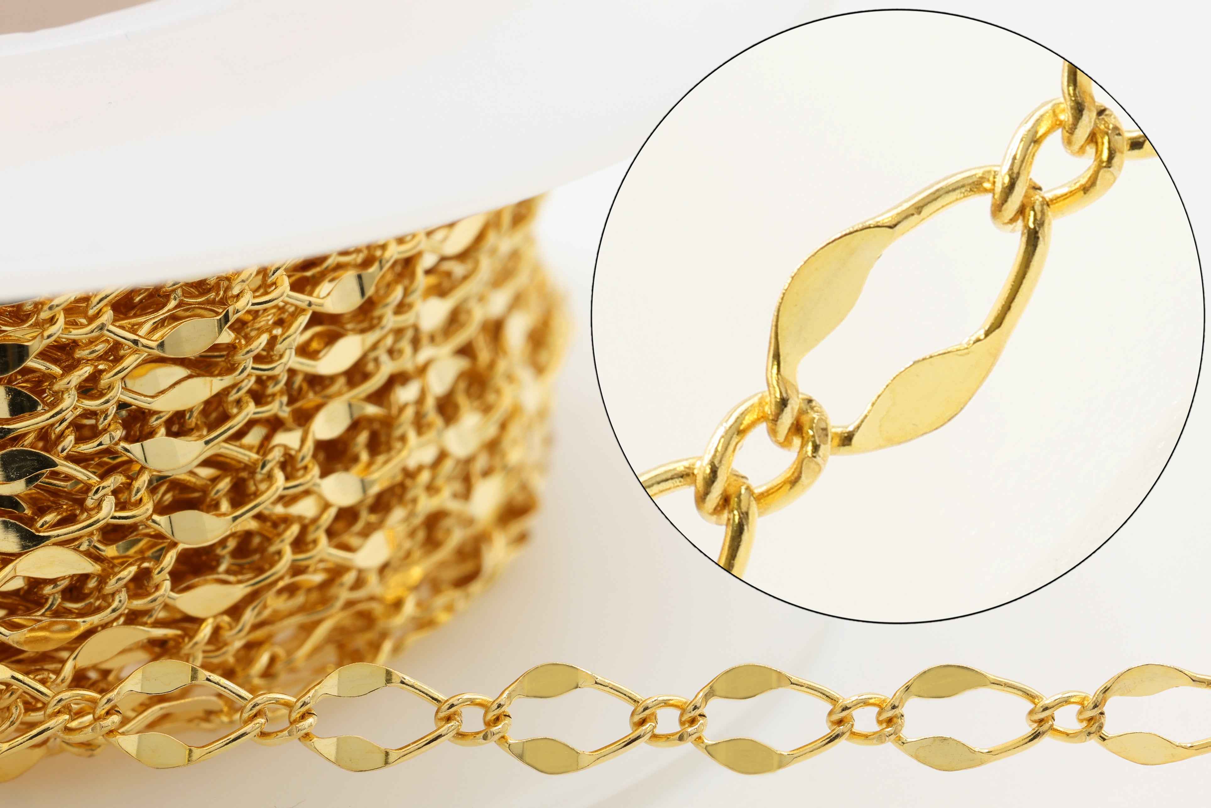 2.5mm x 4mm Marquis Dapped Chain, 14/20 Gold-Filled, Wholesale, Pay Per Foot, Jewelry Making Chain