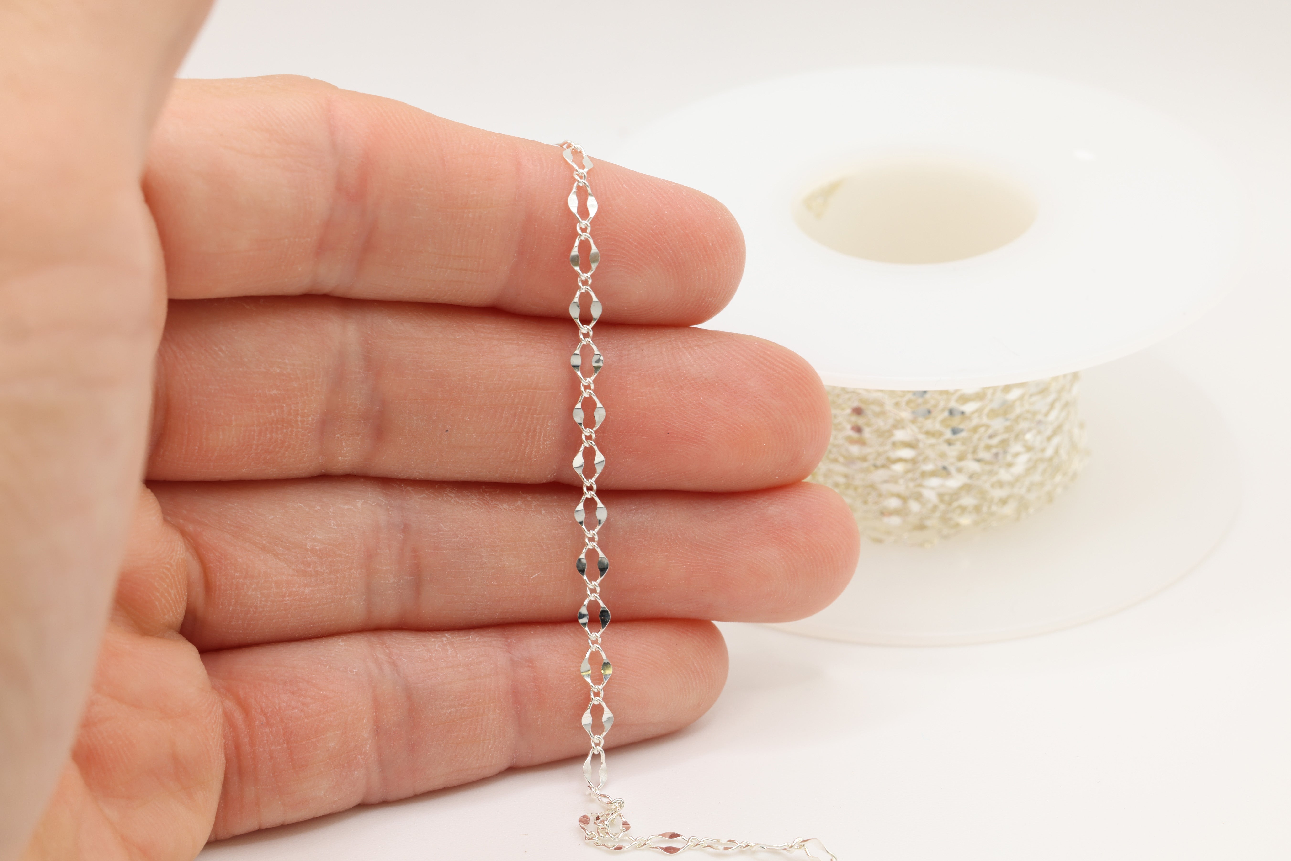 2.5mm x 4mm Marquis Dapped Chain, 925 Sterling Silver, Wholesale, Pay Per Foot, Jewelry Making Chain