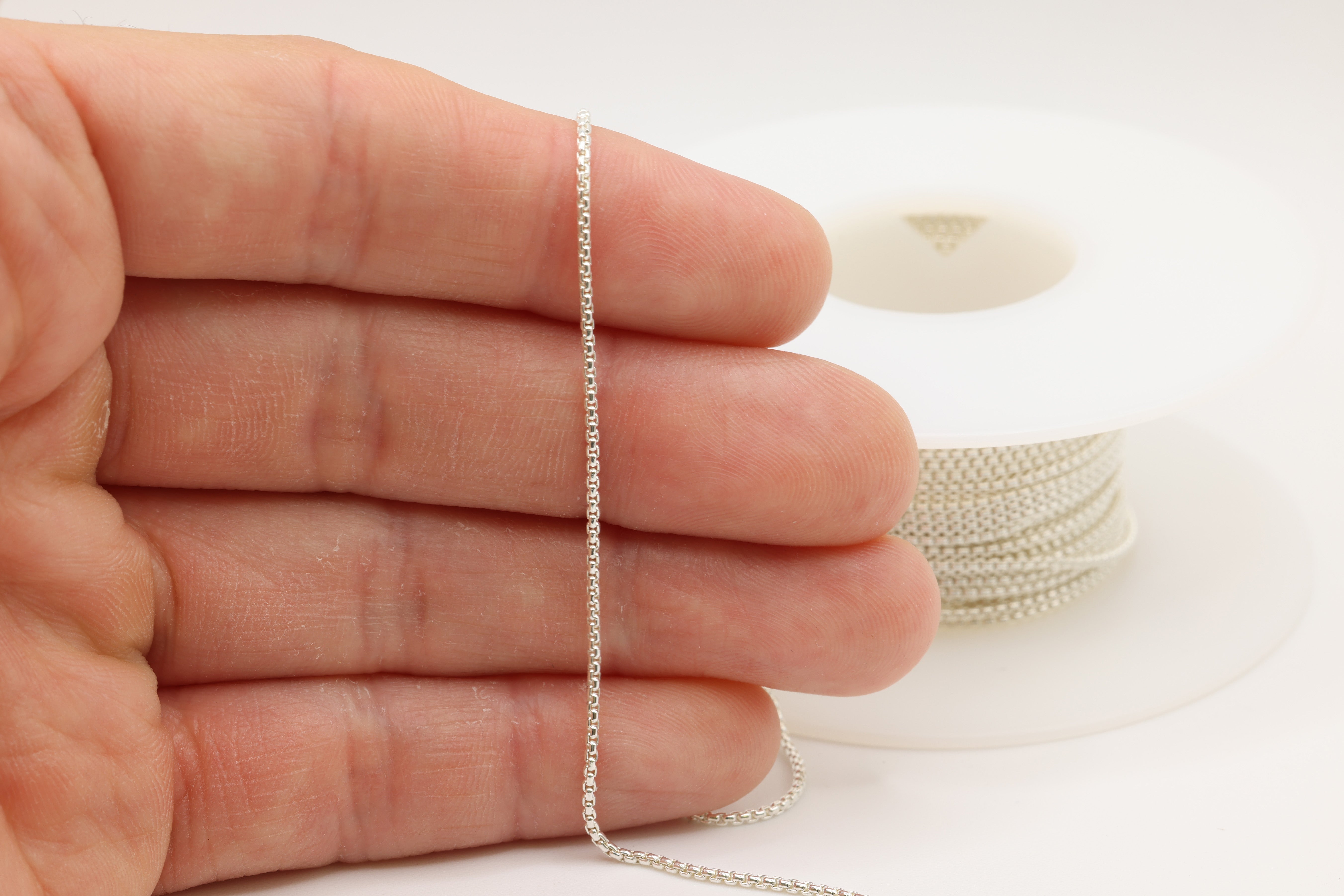 1.5mm Round Venetian Box Chain, 925 Sterling Silver, Wholesale, Pay Per Foot, Jewelry Making Chain