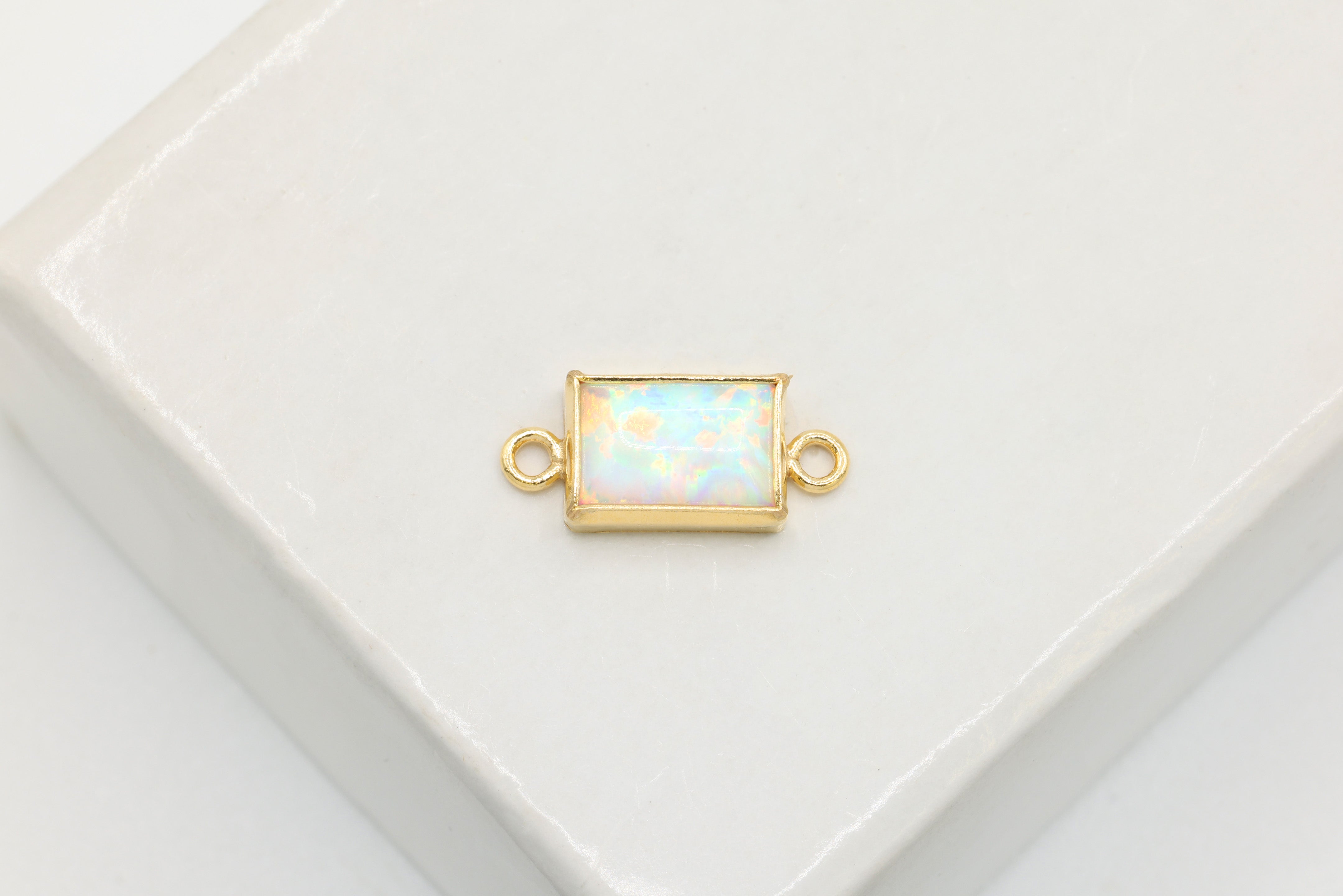 White Opal Marquis Connector Charm, Wholesale, 14/20 Gold-Filled, 6mm x 3mm, Jewelry Making Charm