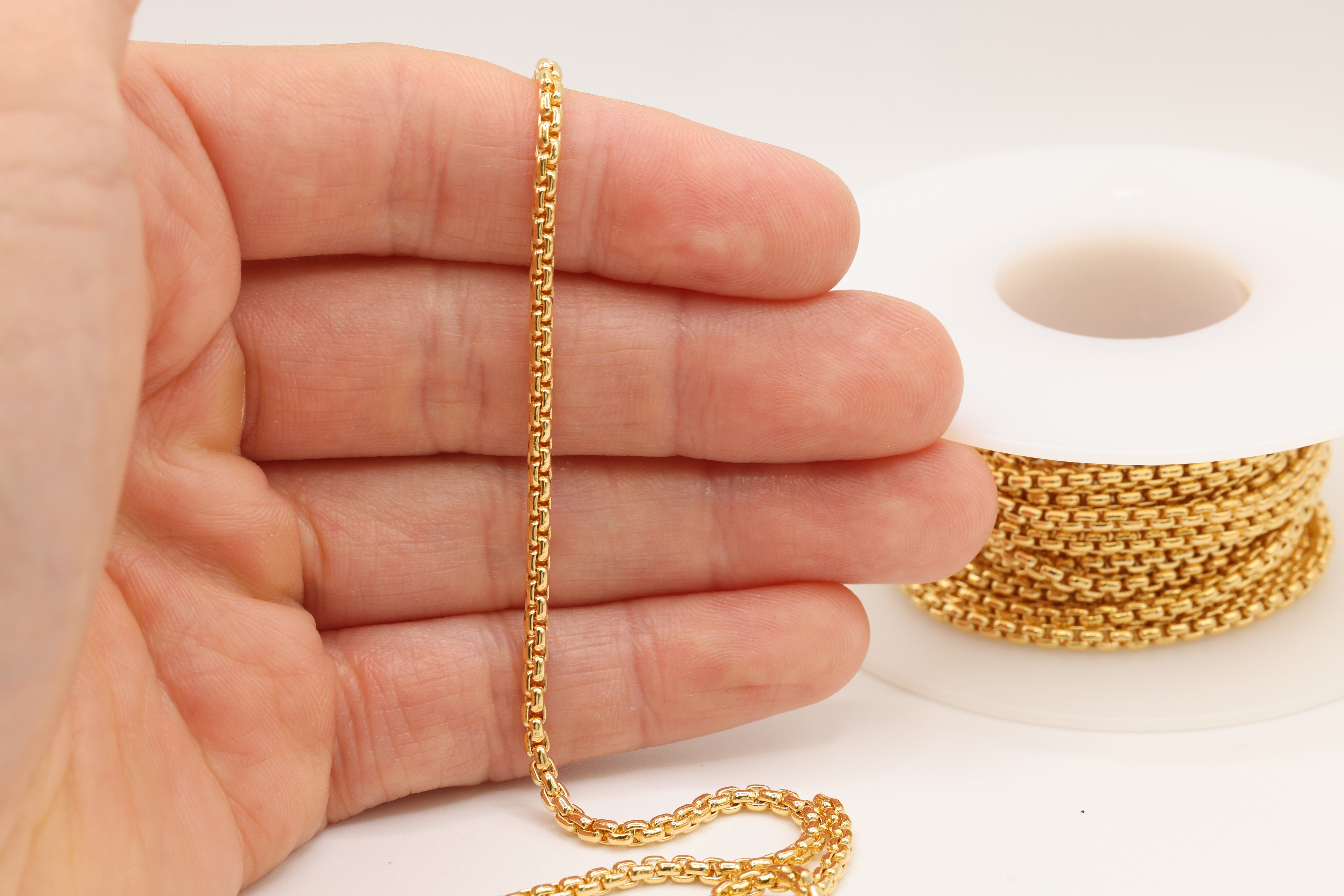2.6mm Round Venetian Box Chain, 14/20 Gold-Filled, Wholesale, Pay Per Foot, Jewelry Making Chain