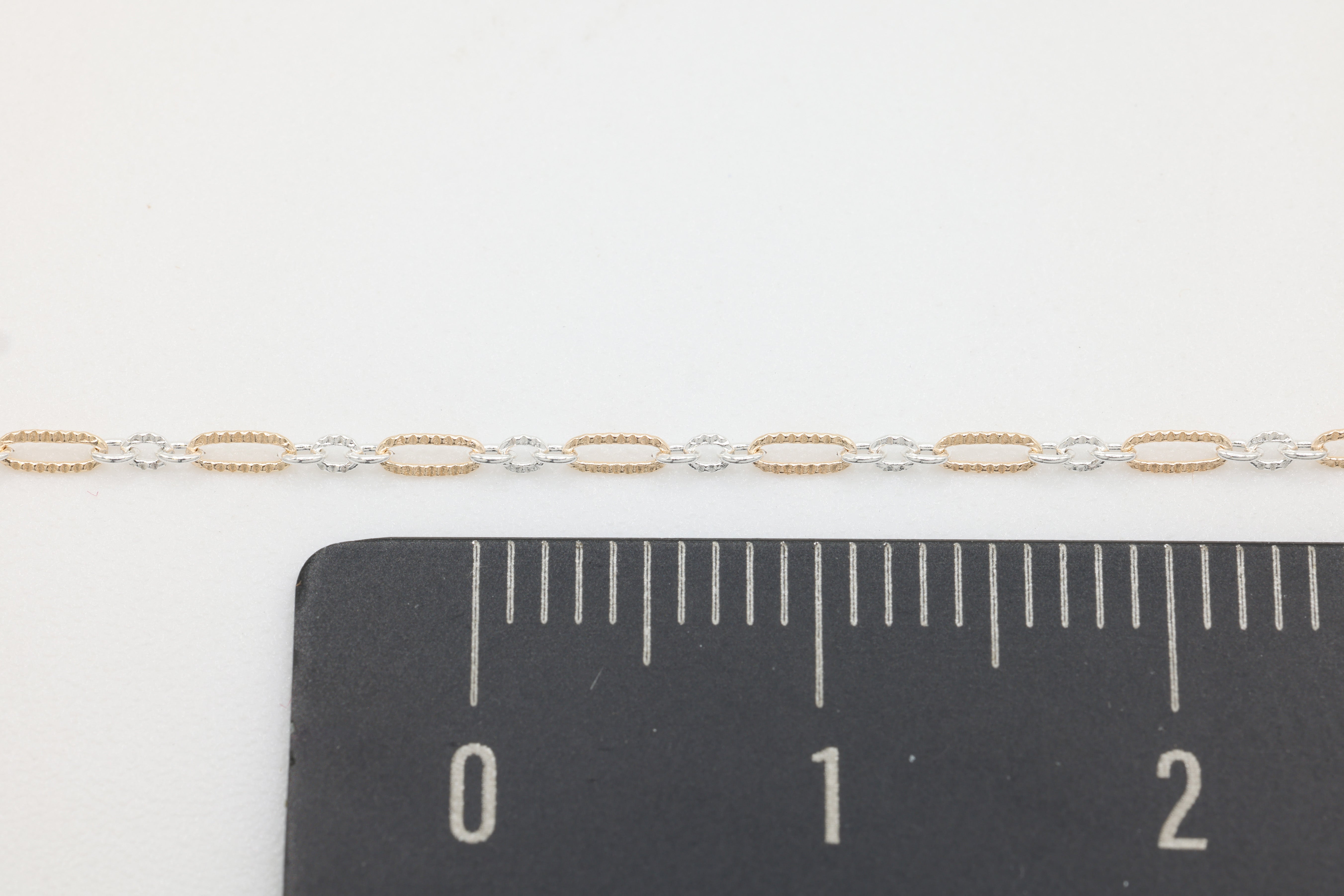 1.3mm x 2.8mm Figaro Long & Short Knurled Two Tone Chain, 14/20 Gold-Filled and 925 Sterling Silver, Wholesale, Pay Per Foot, 1 & 3 Link Jewelry Making Chain