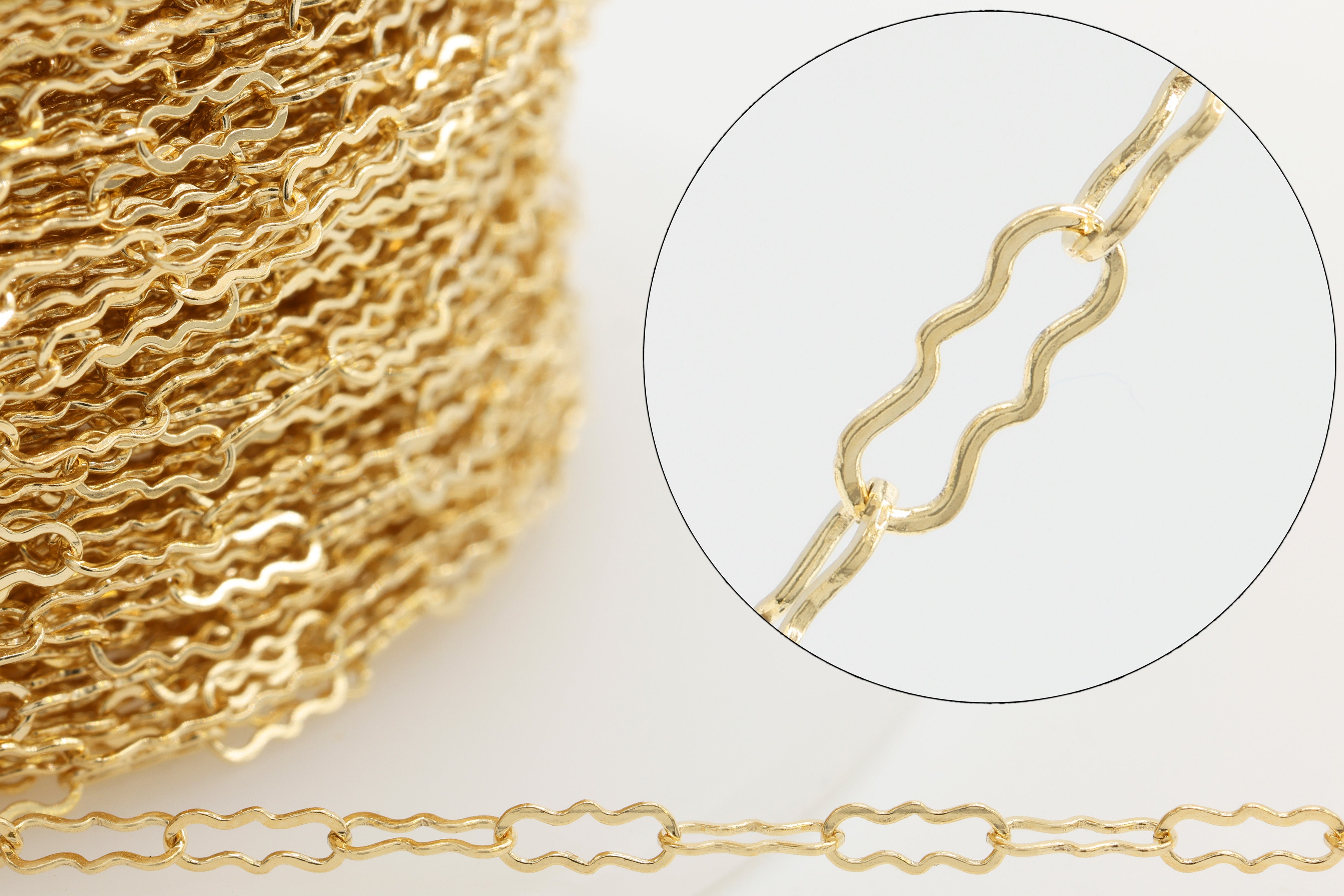 1.5mm x 4mm Flat Krinkle Chain, 14/20 Gold-Filled, Wholesale, Pay Per Foot, Jewelry Making Chain