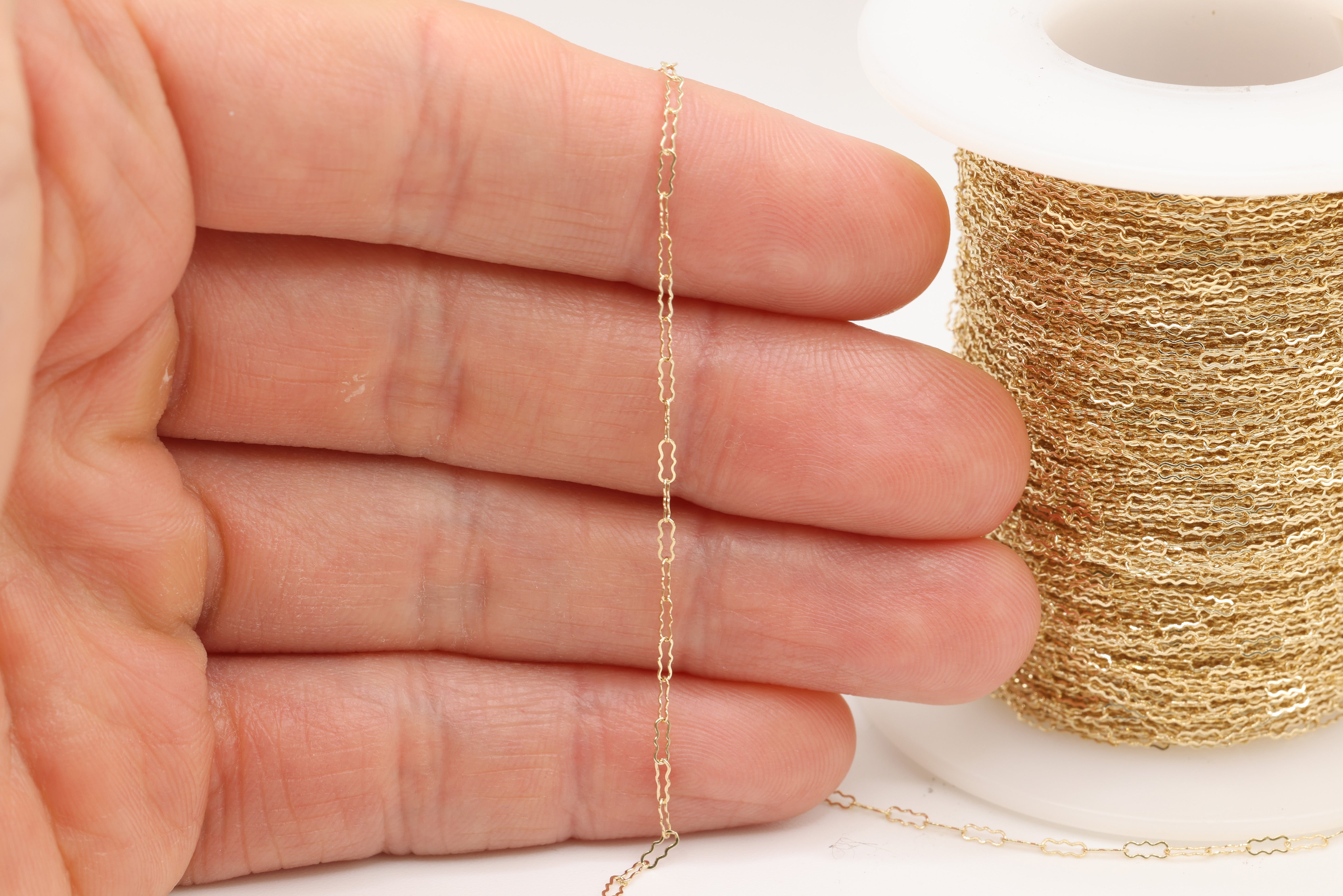 1.5mm x 4mm Flat Krinkle Chain, 14/20 Gold-Filled, Wholesale, Pay Per Foot, Jewelry Making Chain